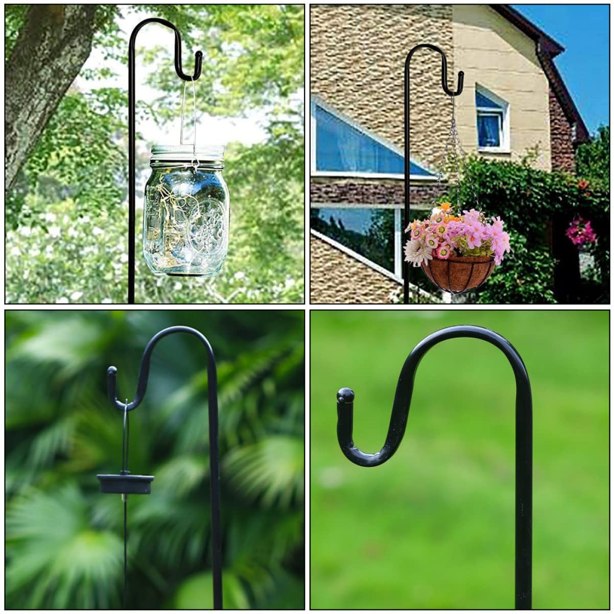 ibasenice 3 Stücke Gartenhaken Hängestange für den Hof robuster Hirtenhaken Gartenfahnenhaken Haken für Gartenpfähle Hängeregal für den Außenbereich Eisen Black