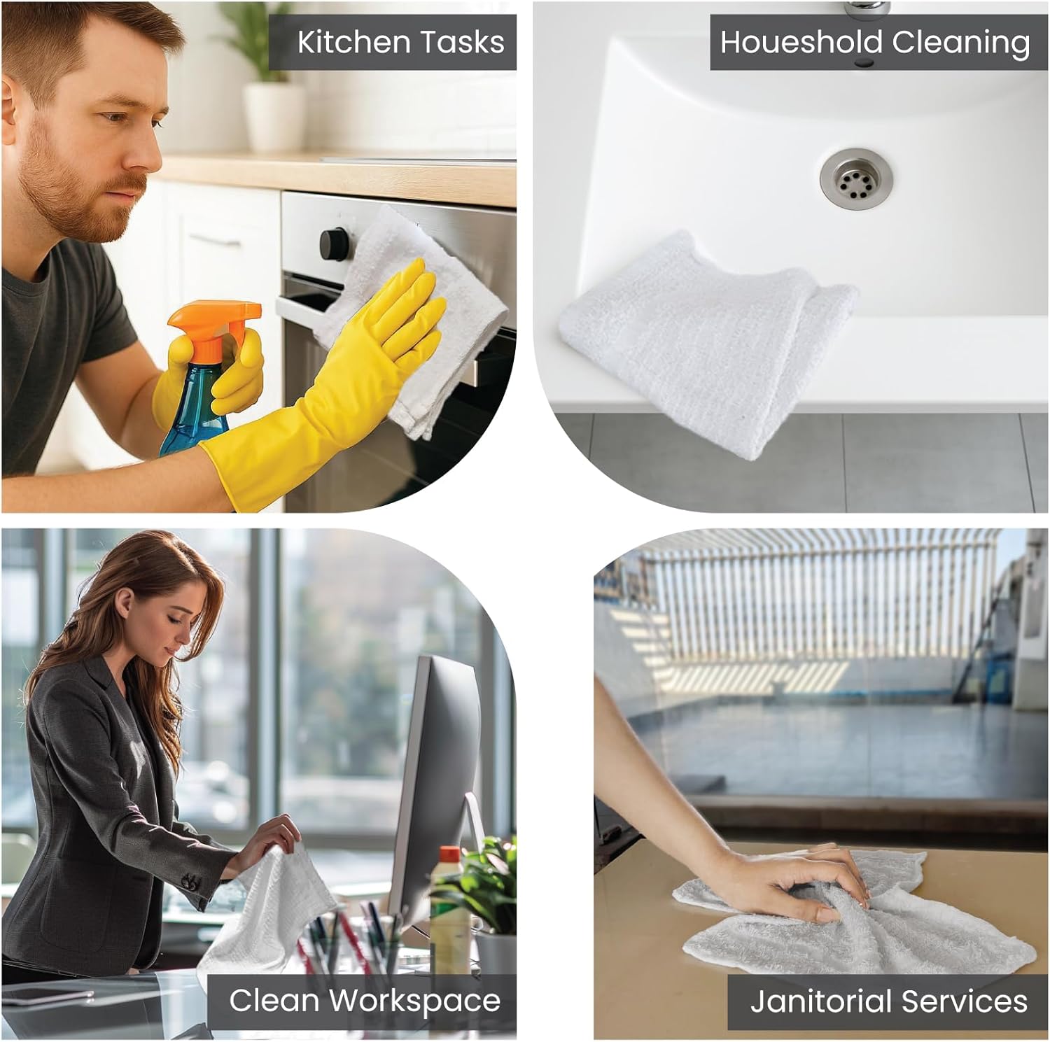 Wash Cloths 12 x 12 inches | Pack of 48 - Durable, Soft & Absorbent, White Washcloths for Everyday Use, Ideal for Home, Gym, Spa & Cleaning - Machine Washable