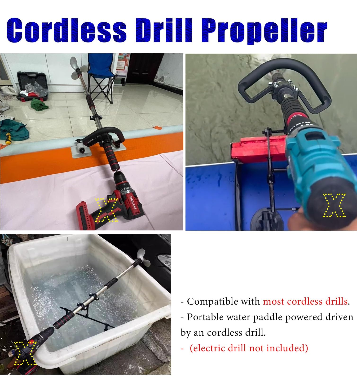 Motore Fuoribordo Kit Elica per Barca a Motore a Trazione Idraulica, Motores Elettrico di Emergenza per Barca a Traina, Propulsore Portatile Orientabile per Kayak(With Clamp,L-125cm(49 1/4"))