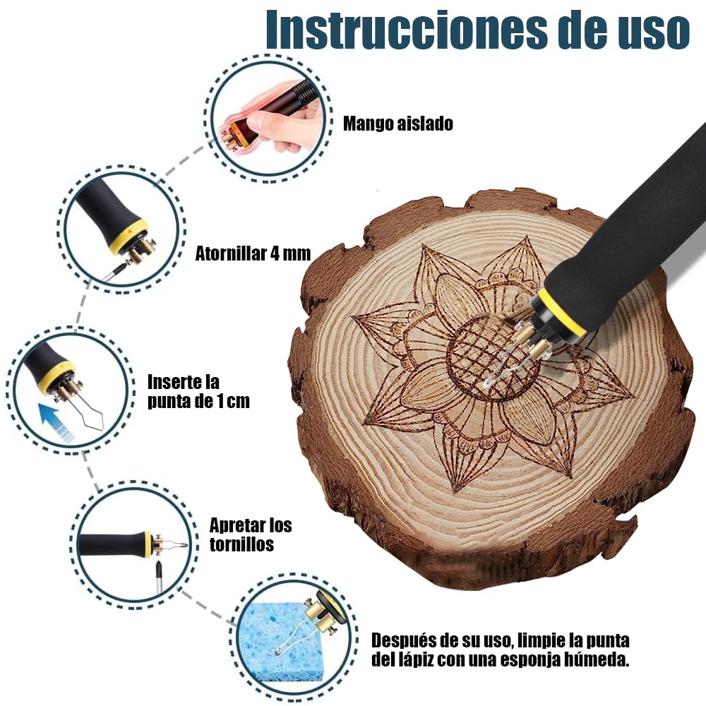XIIW Kit de Pirograbador de Madera Con Doble Bolígrafo 100W, 23 Puntas, 0-750°C Temperatura Ajustable, Herramienta Profesional Para Grabar en Madera, Cuero y Corcho, DIY y Artesanía