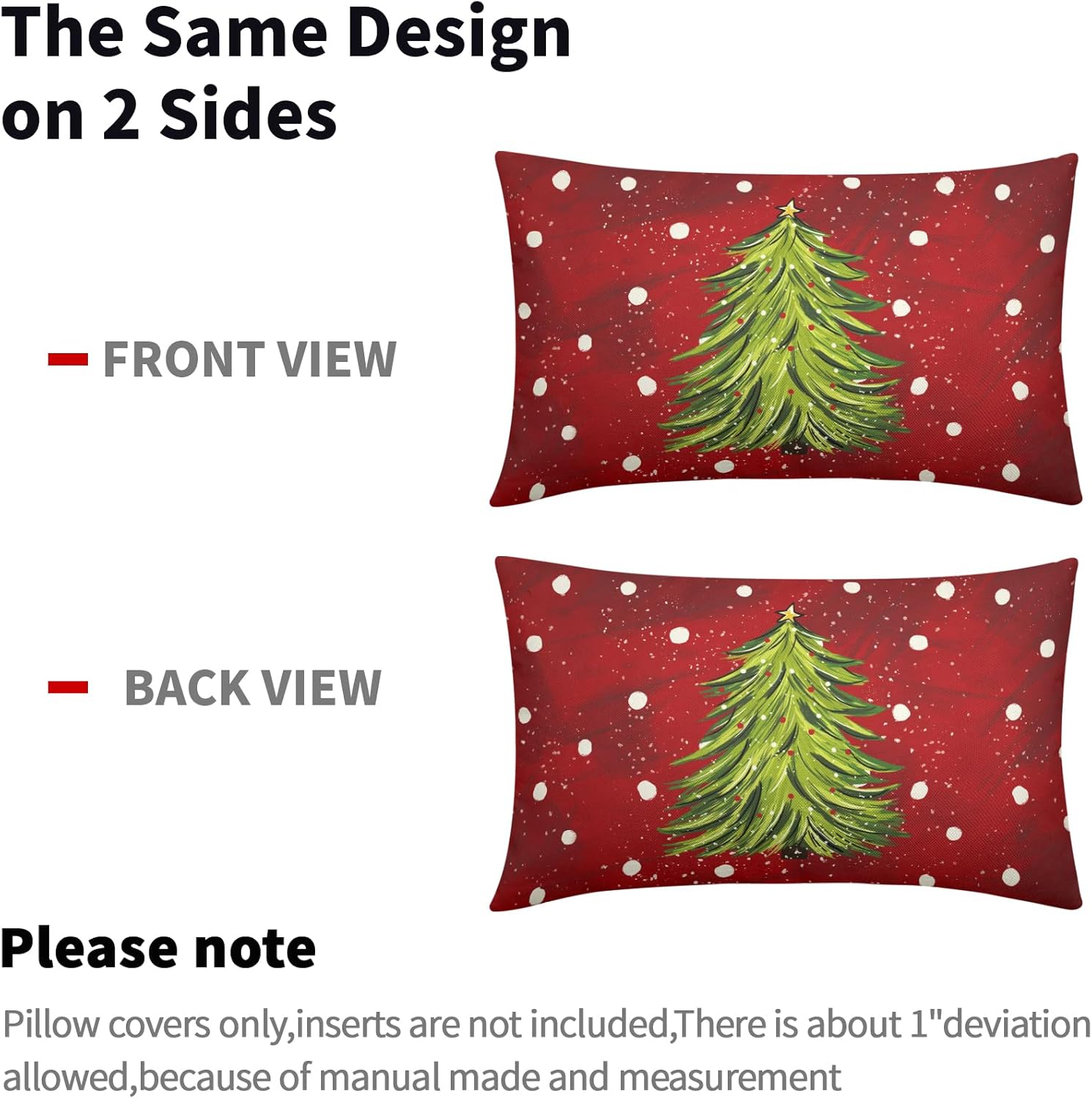 aportt Red Christmas Lumbar Pillow Covers 12X20 In Set of 2 Green Xmas Watercolor Tree Rectangular Cases Winter Holiday Pillowcase Cotton Linen Cushion Case Rustic Home Decor For Couch Porch Outdoor