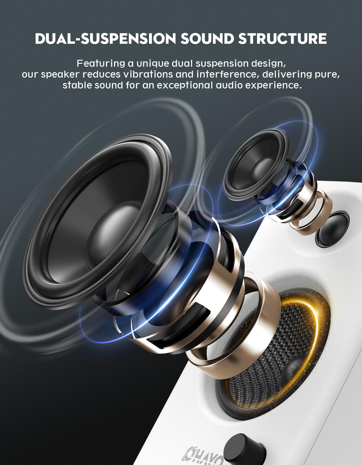 OHAYO 60W Aktive PC-Lautsprecher, Bluetooth 5.3 & USB-C/RCA/AUX Regallautsprecher für Gaming & Musik - Stereo 2.0 Lautsprecher Set, 1Paar (1 aktiver & 1 passiver)