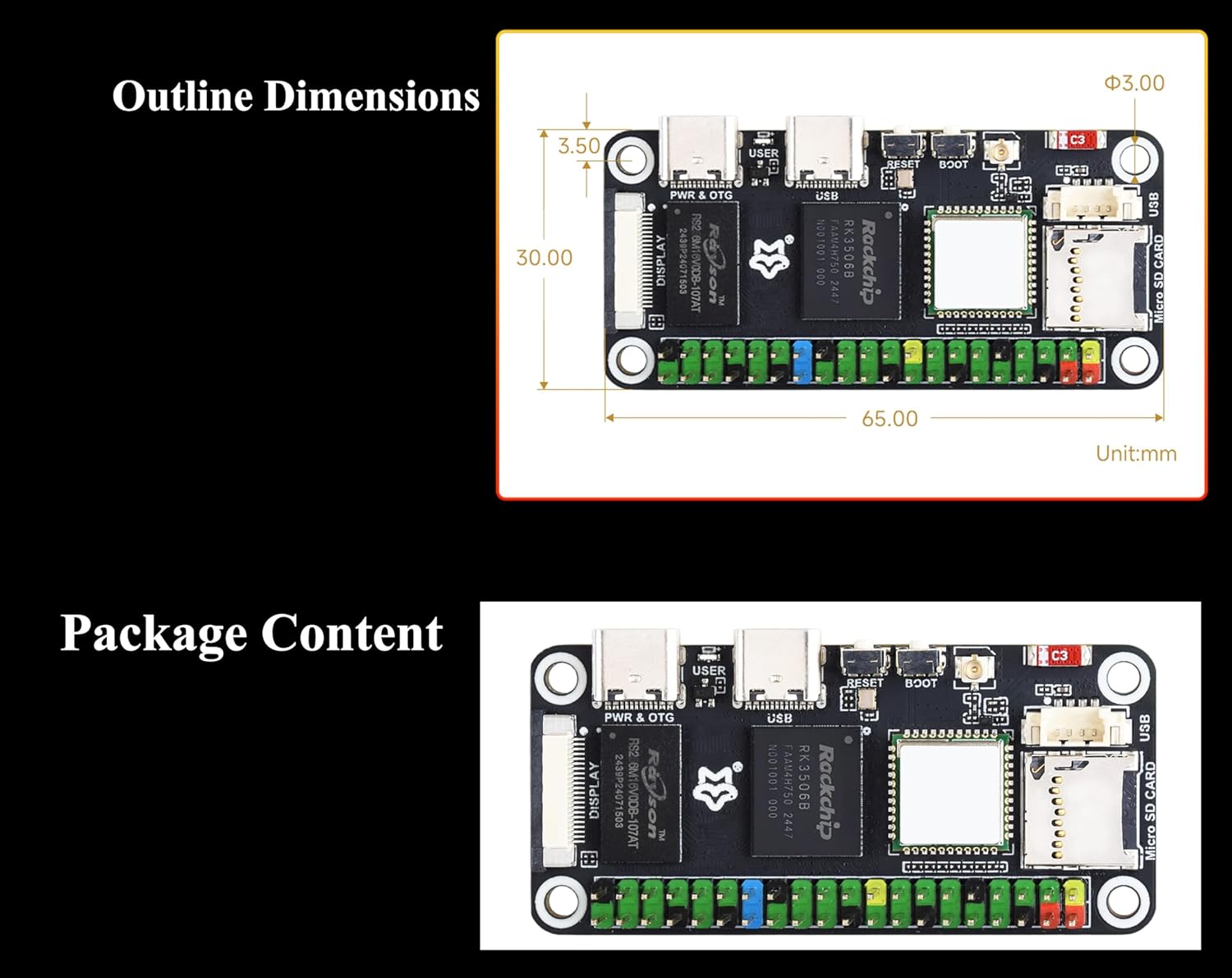 Lyra Zero W Micro Linux Dev Board Based On RK3506B Chip, Triple-Core Arm Cortex-A7 and Arm Cortex-M0 Processors, Onboard TF Card Slot, DSI Interface, USB-C Host Port, and MX1.25 USB Host Header