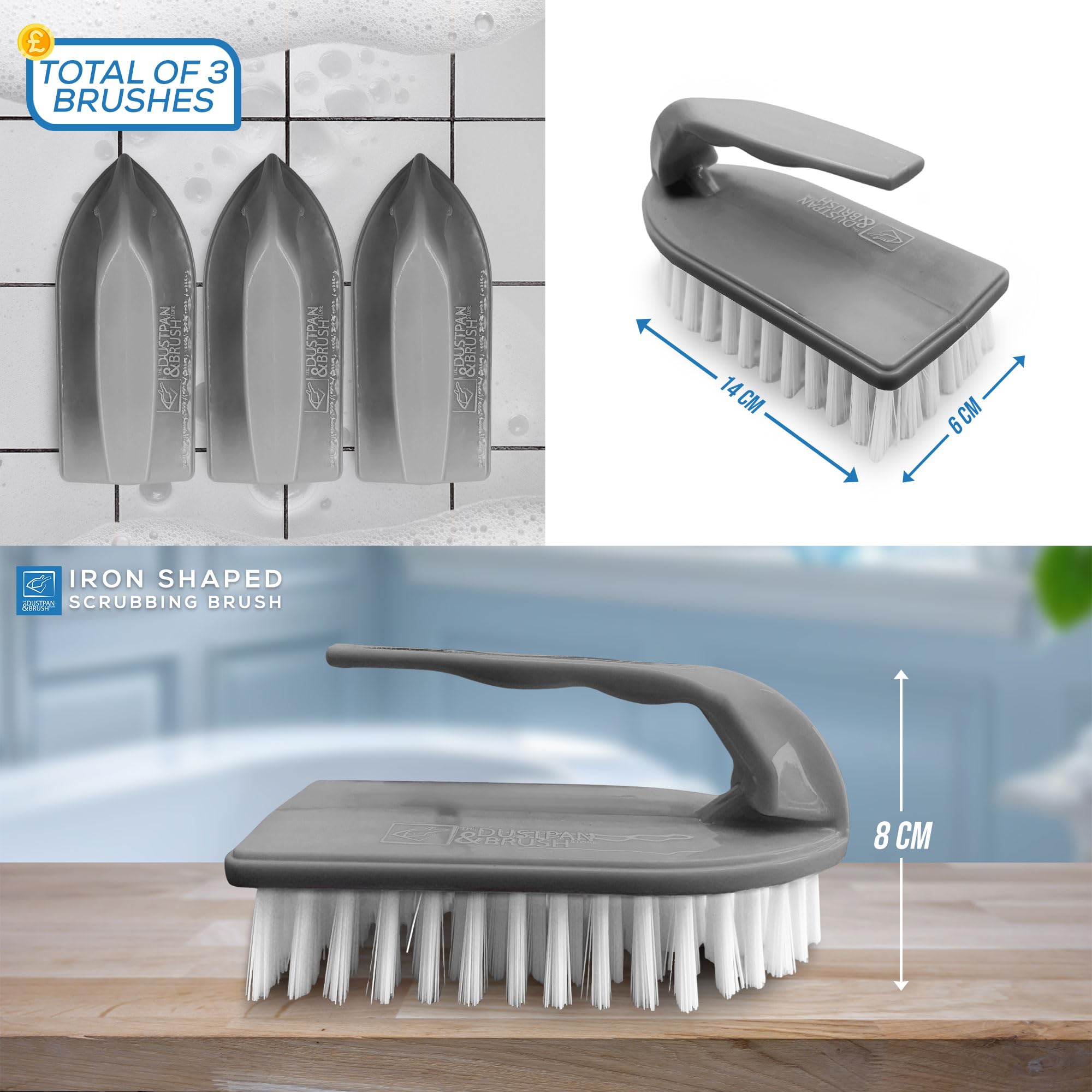 3 spazzole in plastica per la pulizia del pavimento, utensili manuali con setole rigide in nylon per la rimozione di muffe, calcare e malta, prodotti per la pulizia ergonomici e resistenti, per uso