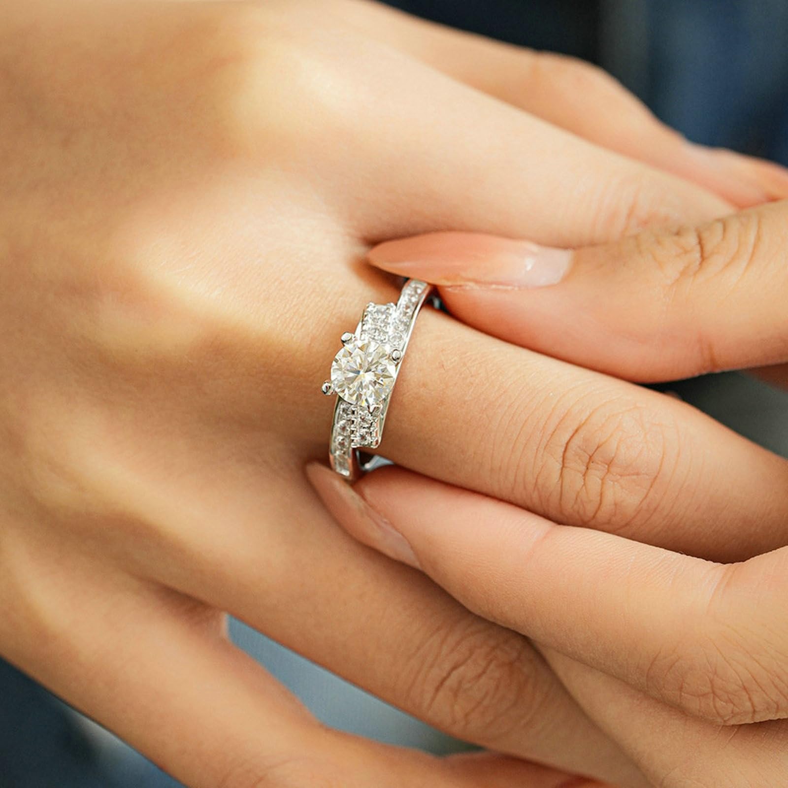 Moissanite pierścionek zaręczynowy, białe złoto, 0,5 ct, pierścionek zaręczynowy, prawdziwe złoto, elegancki pierścionek dla kobiet