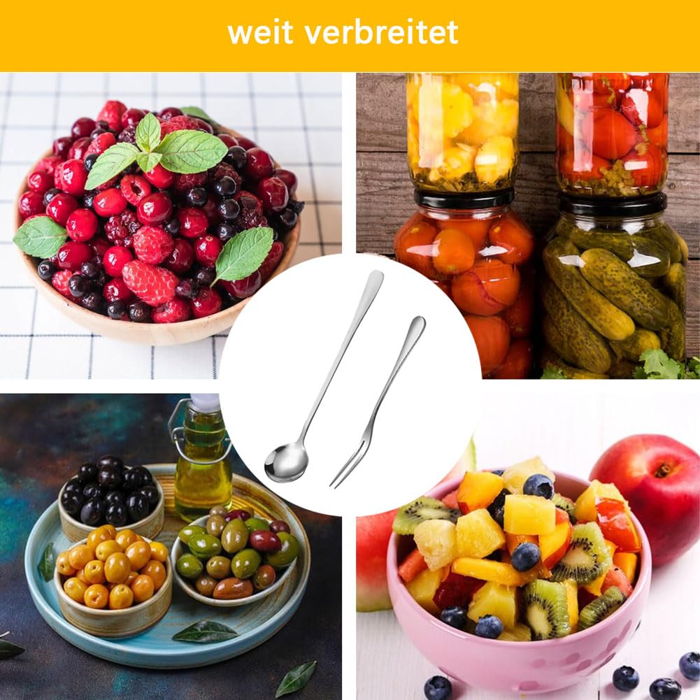 2 Stück Edelstahl-Olivenlöffel, Olivenlöffel Und Gurkengabel, Edelstahl Langer Griff Pick Jar Servierlöffel, Löffel Kochlöffe, Für Die Heimische Küche Restaurant Buffet olive Spoon