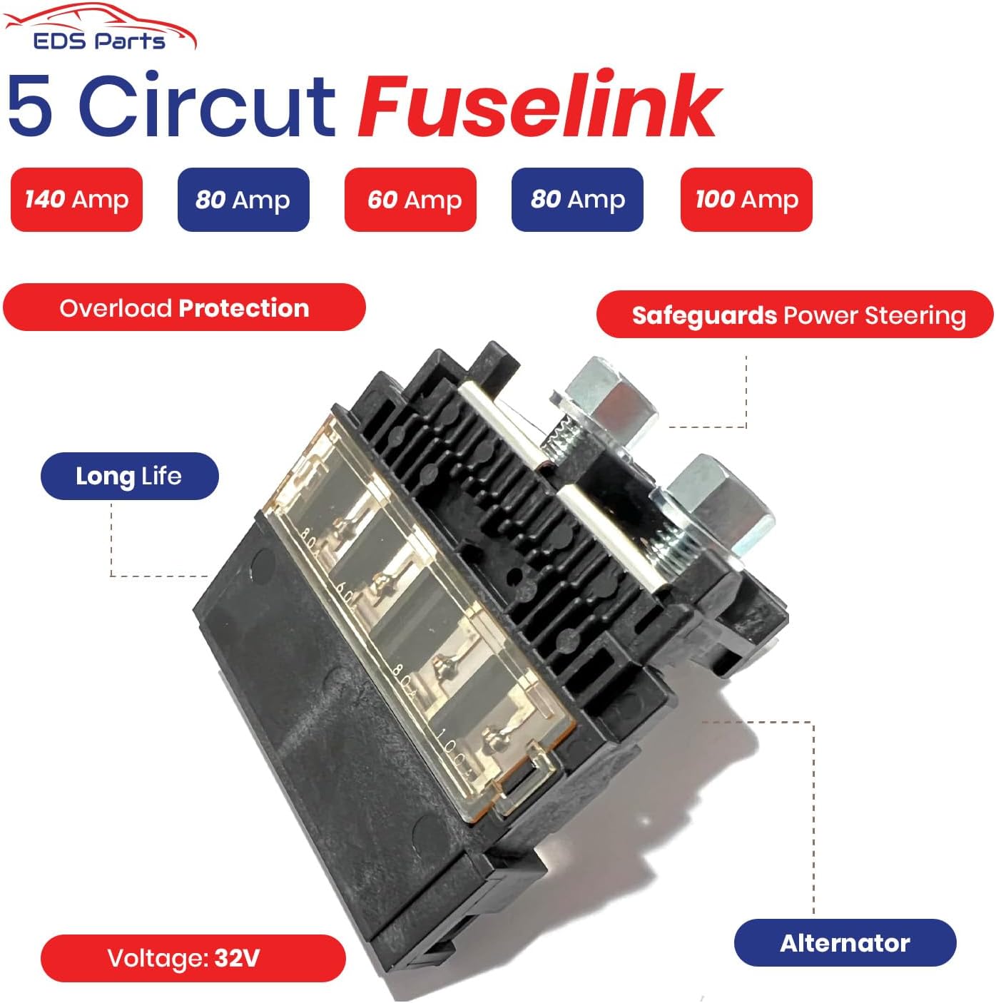 EDS 24380-79915 2438079915 956-402 Fusible Fuselink Fuse & 24340-7F000 Positive Battery Terminal Kit | Exact Replacement for Select Infiniti & Nissan Vehicles | 5 Pole 140 Amp Alternator Fuse Block