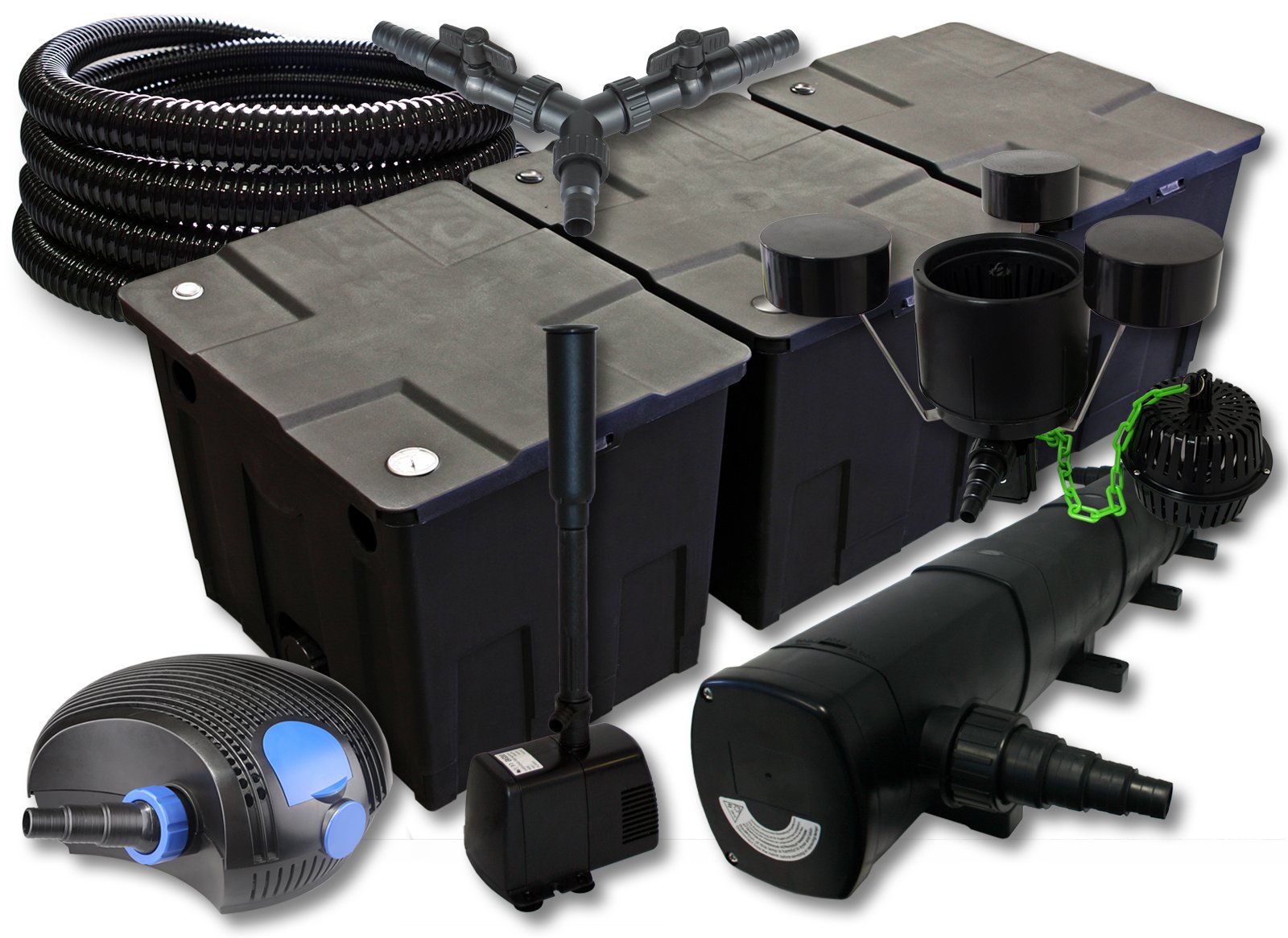 SunSun set per laghetti filtro 90000l Chiarificatore 72W Pompa 100W Tubo 25m Skimmer Pompa fontana