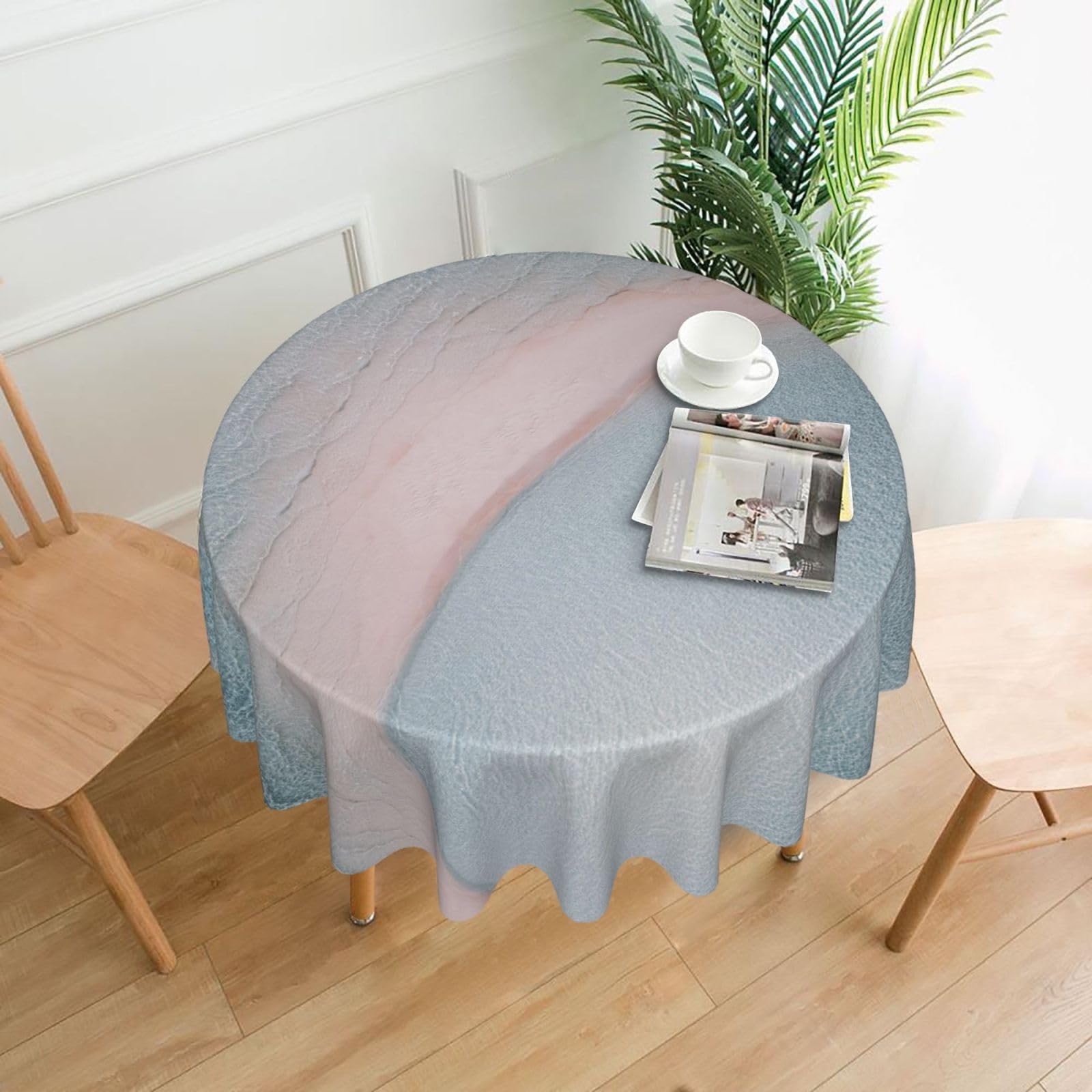 Nappe ronde imperméable OUSIKA blanc et rose imprimé Wate pour table de cuisine de 152 cm