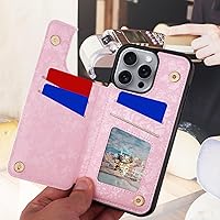 Vista 288 de UEEBAI Funda tipo cartera para iPhone 15 Pro Max con tarjetero, cubierta de cuero PU con soporte, bloqueo RFID, doble cierre magnético, relieve