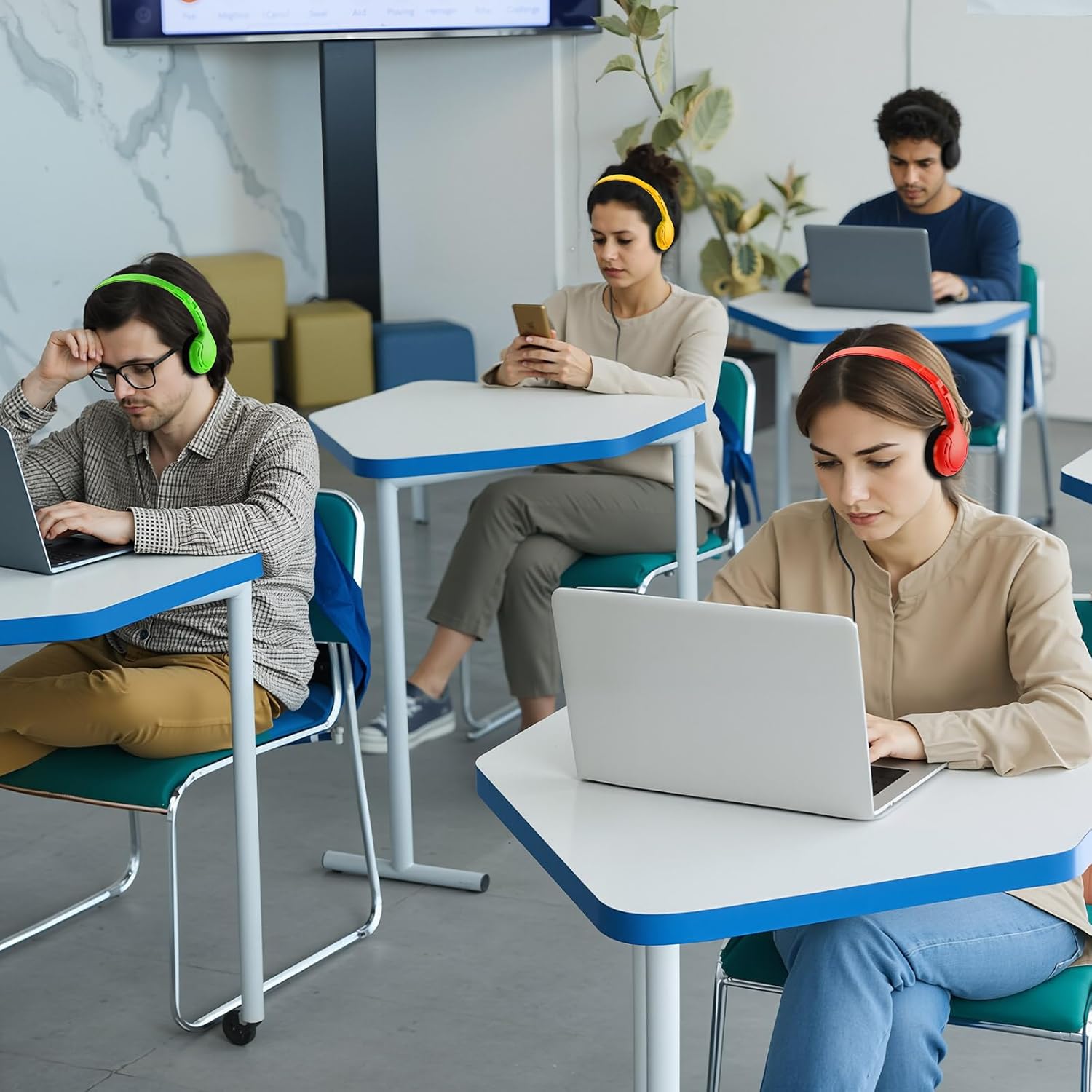 Yunsailing 10 Pack Bulk Over Ear Headphones Set On Ear Headsets Earphones with Adjustable Headband and 3.5mm Plug for Group Learning, Computer Lab, Library, Online Lesson (Multicolor) - Image 6