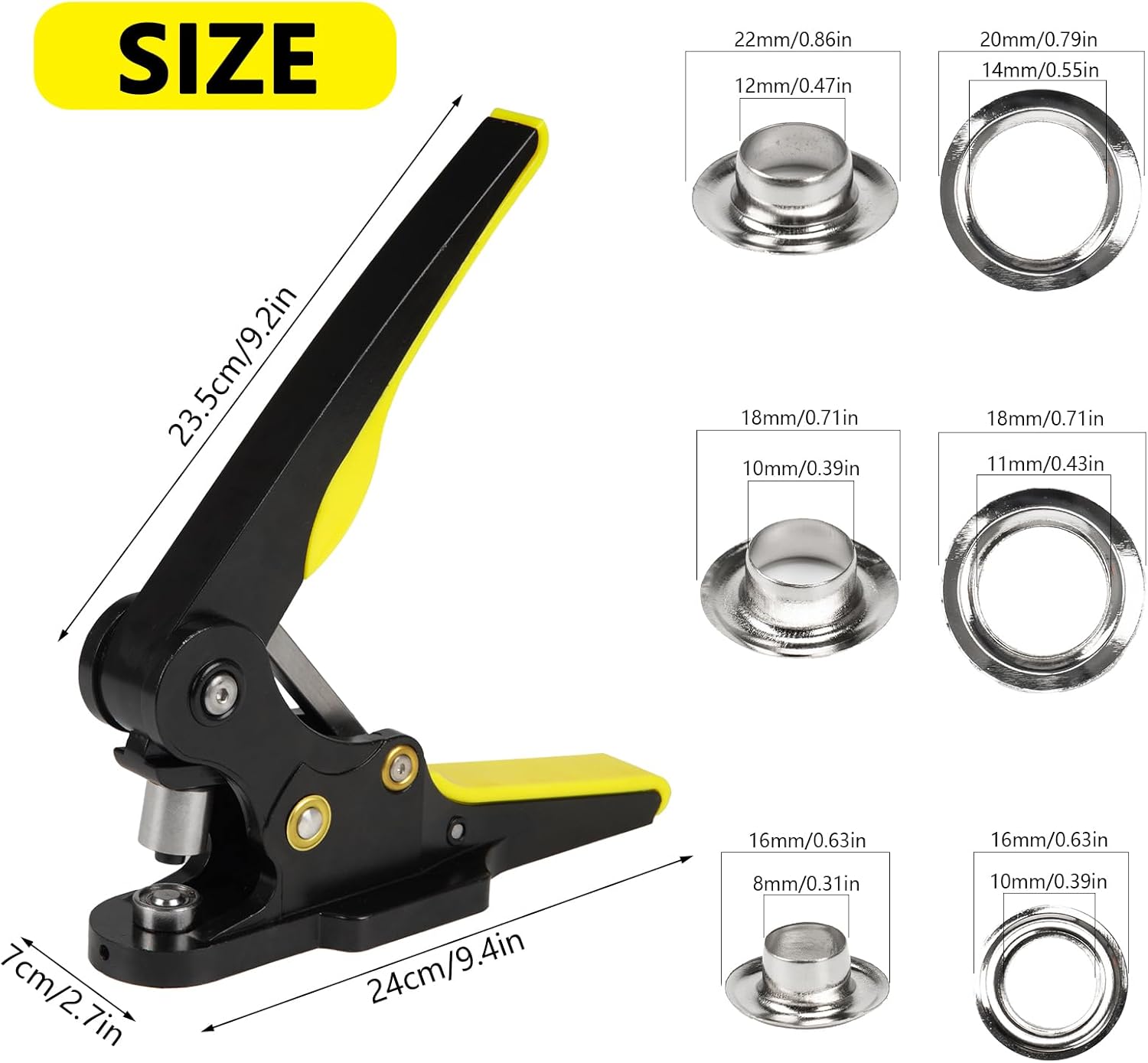 ZONG LAN Hand Press Heavy Duty Grommet Tool Kit Eyelet Machine Punch Tool Kit with 3 Dies of 5/16" 3/8" 1/2" and 900 Set Silver Metal Grommets for Tarp Leather Fabric Curtains