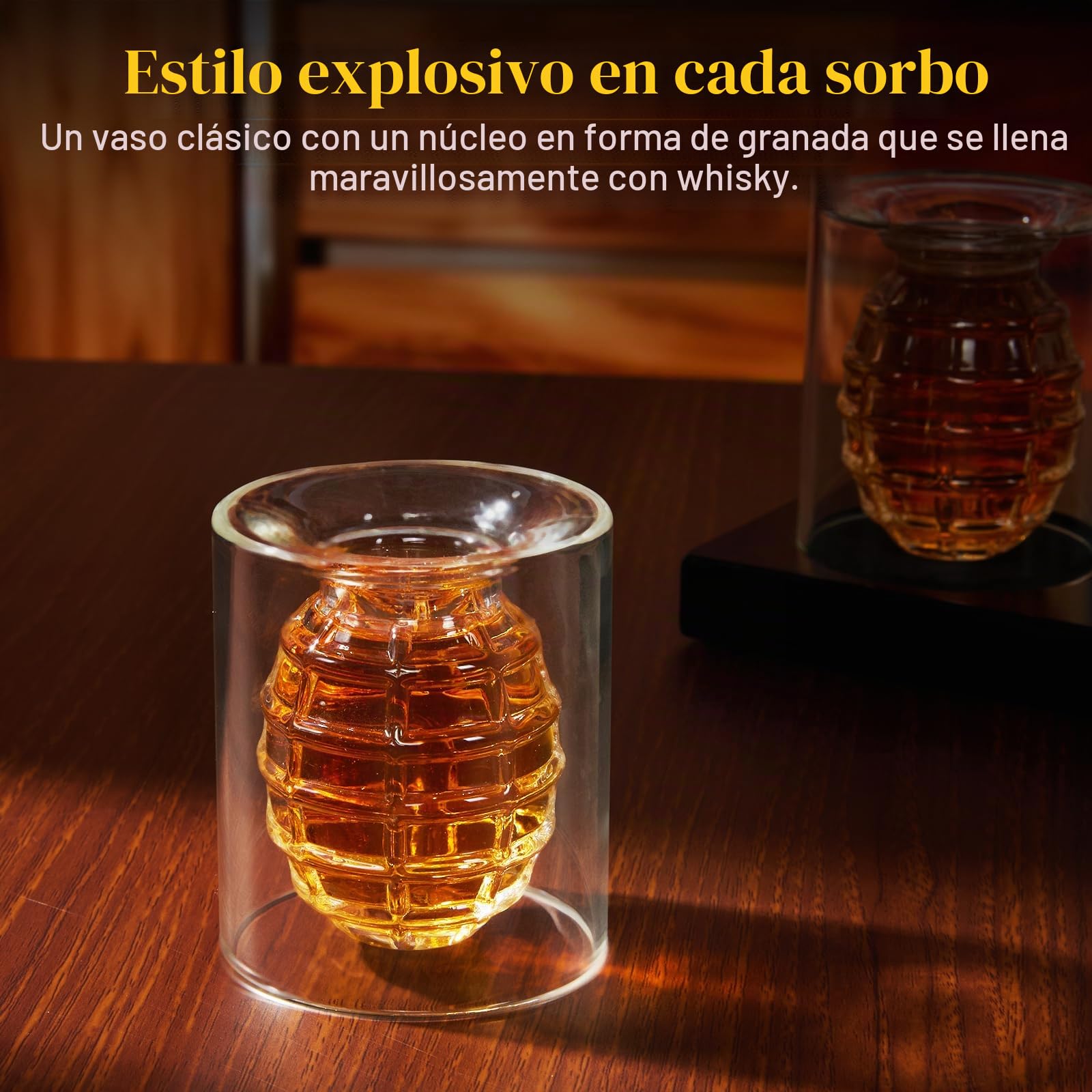 Juego de decantador de whisky para hombre, decantador de pistola de 400 ml + 2 vasos de granada, juegos de decantador de whisky premium para hombres, gran idea de regalo para ocasiones especiales y
