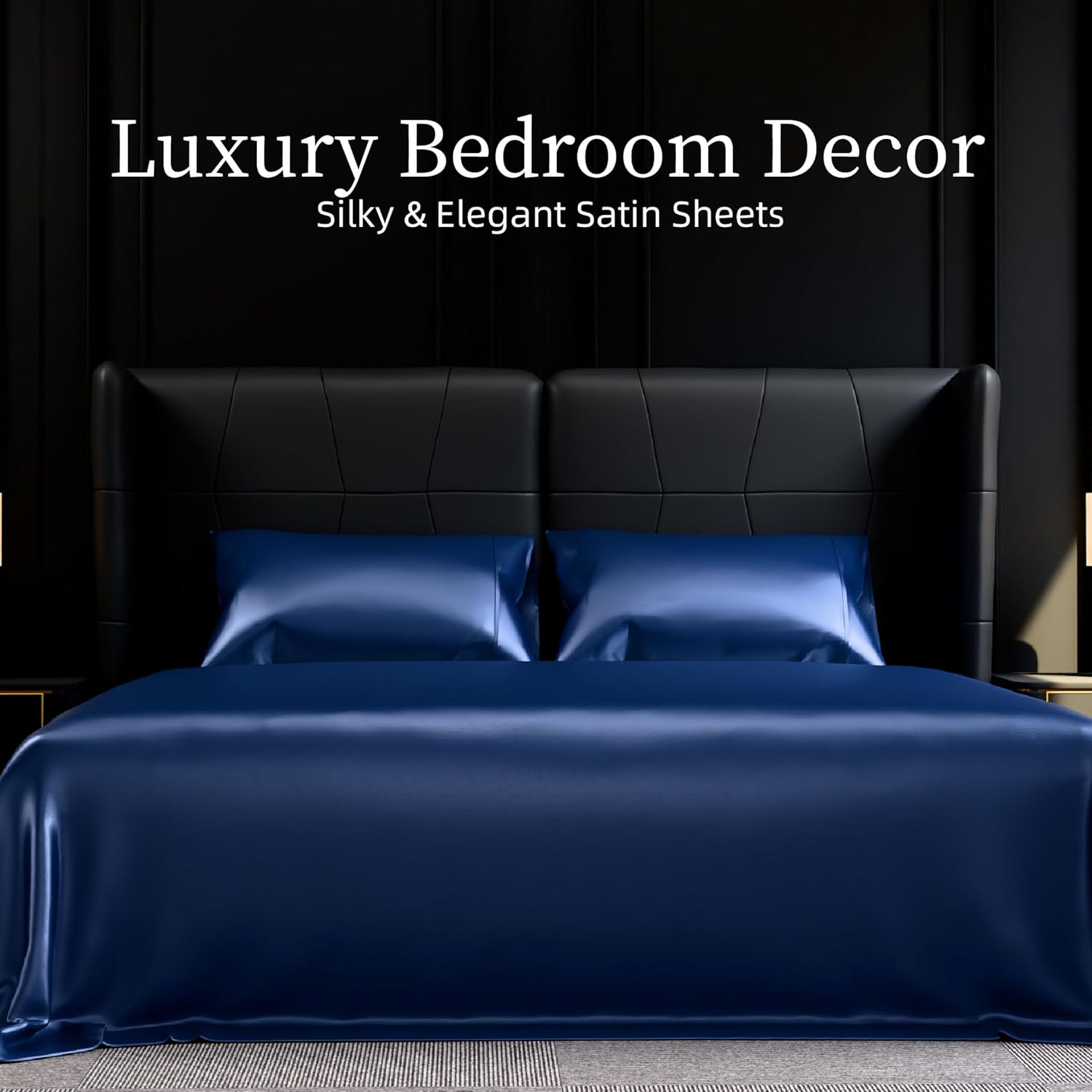 Satin Bed Sheets Twin Size - 4 Piece Ultra Soft & Cooling Set - Silky Microfiber Bedding for Hair & Skin - Fitted Sheet, Flat Sheet, Pillowcases (Blue, King)