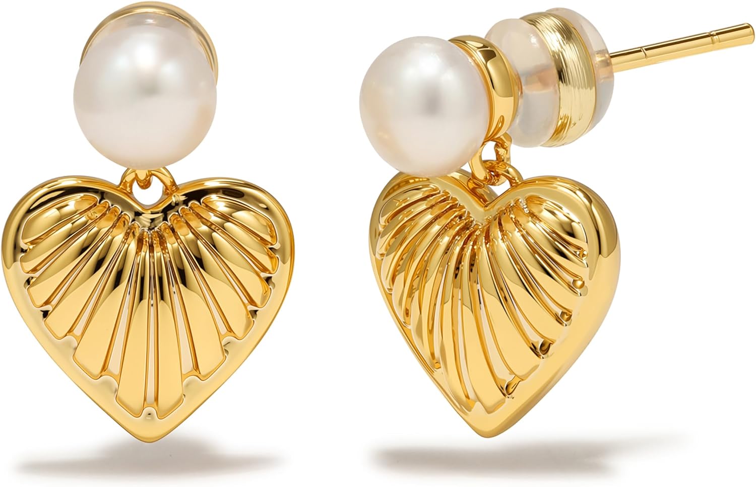 Heart Earrings for Women, 18K Gold Plated Heart Drop Sterling Silver Posts Vintage Fashion Tiny Gold Pearl Studs, Trendy Lightweight Love Dangle Earrings Jewelry Gifts Hypoallergenic