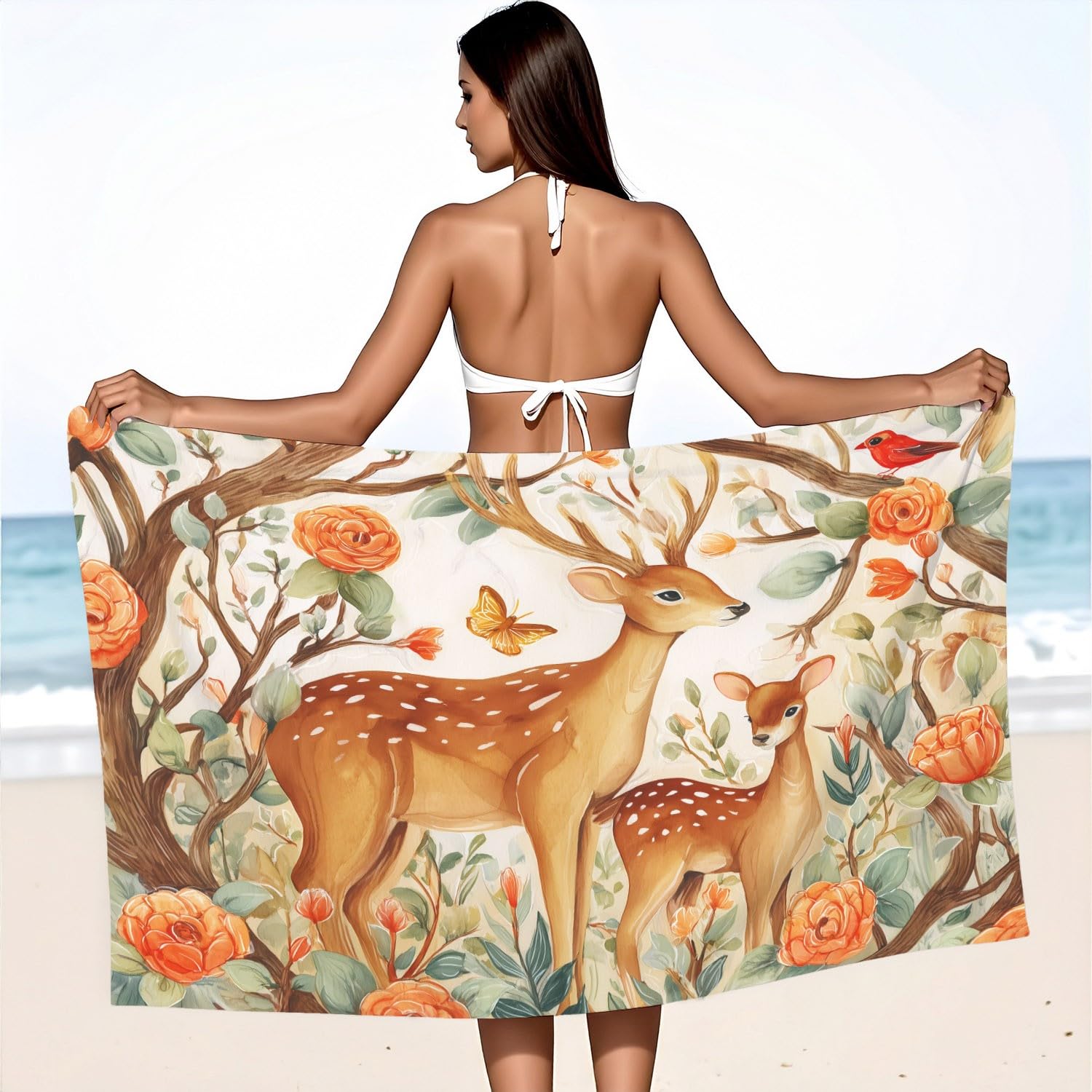 Filigran, Symmetrisch, Bohemia Strandtuch 230 x 210 cm - Strandtuch trandtuch Leichtdünn Weich Blütenblätter, Wassertropfenmuster, Pflanzen,für Strand, Pool, Yoga, Picknick