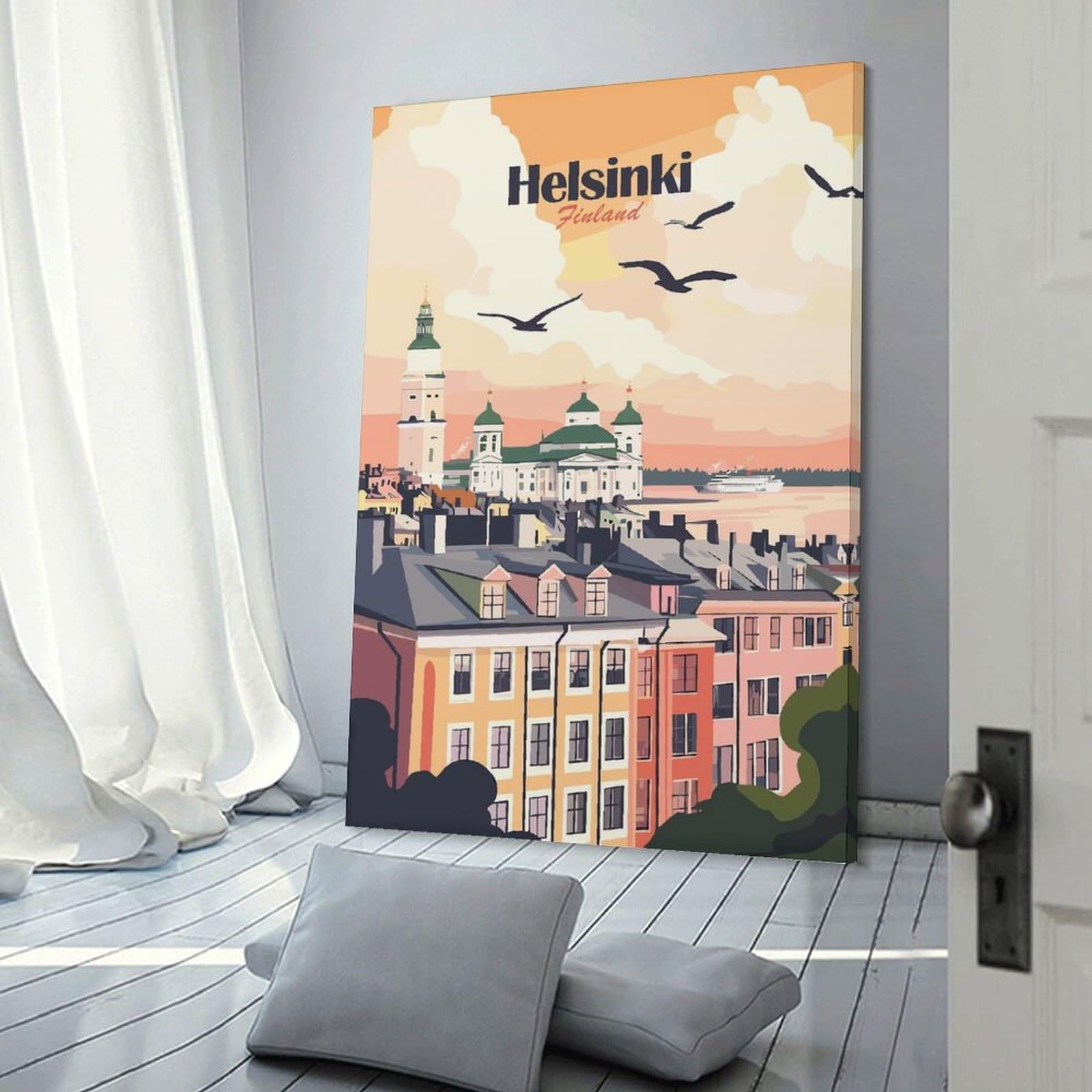 Junmoney Helsinki Finland Travel Canvas Wall Decor, 12x18inch(30x45cm), for Home Office, Desk Area Or Studio, Wall Art That Adds Style to Work Areas