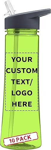 Miniatura 8 de DISCOUNT PROMOS Botellas de plástico personalizadas con boquilla de bebida de 22 onzas, juego de 100 unidades, paquete personalizado a granel, ideal