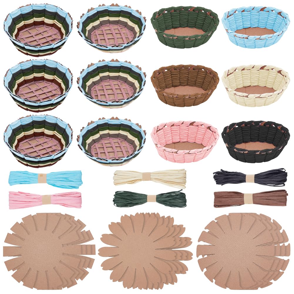 Kit de tejido de cestas FREEBLOSS de 12 piezas, 6 colores, para principiantes, con cuencos tejidos creativos, cestas de rafia, proyectos de manualidades con videotutorial, actividades para cestas de Pascua y huevos de Pascua.