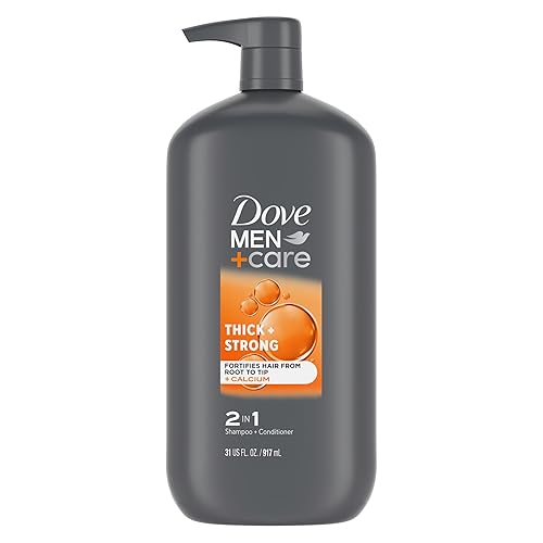 Dove Men+Care Champú 2 en 1 + acondicionador grueso + fuerte para fortalecer el cabello desde la raíz hasta las puntas, con calcio, 31 onzas