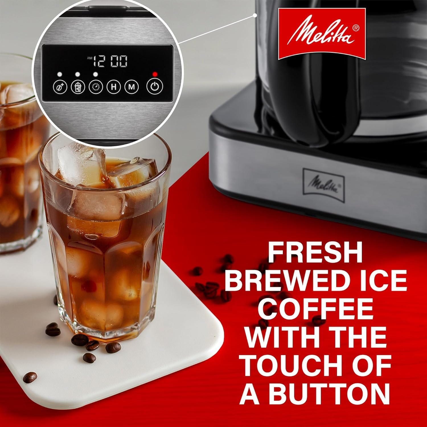 Melitta Aroma Tocco Plus Glass 12-Cup Drip Coffee Maker, Black & Stainless | Automatic & Programmable, Auto Shut Off, Touch Control Panel, 5-Pack Coffee Filters Included