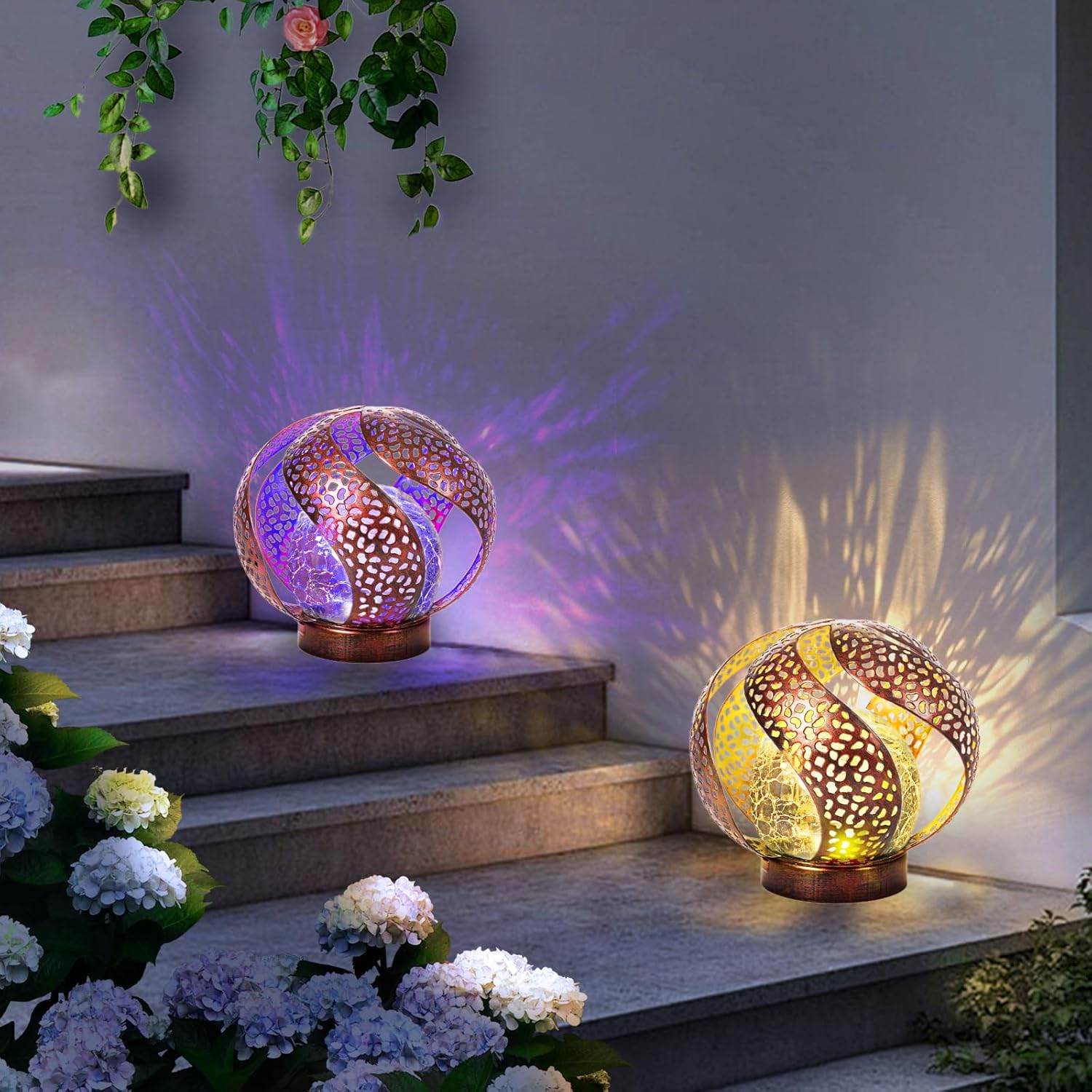 AIINY Solar Lights Outdoor - Ramadan Decor for Outside Garden, Hollow Light With Glass Globe, Lantern Gardening Gifts for Women, Mom, Pathway, Balcony, Tabletop Decoration