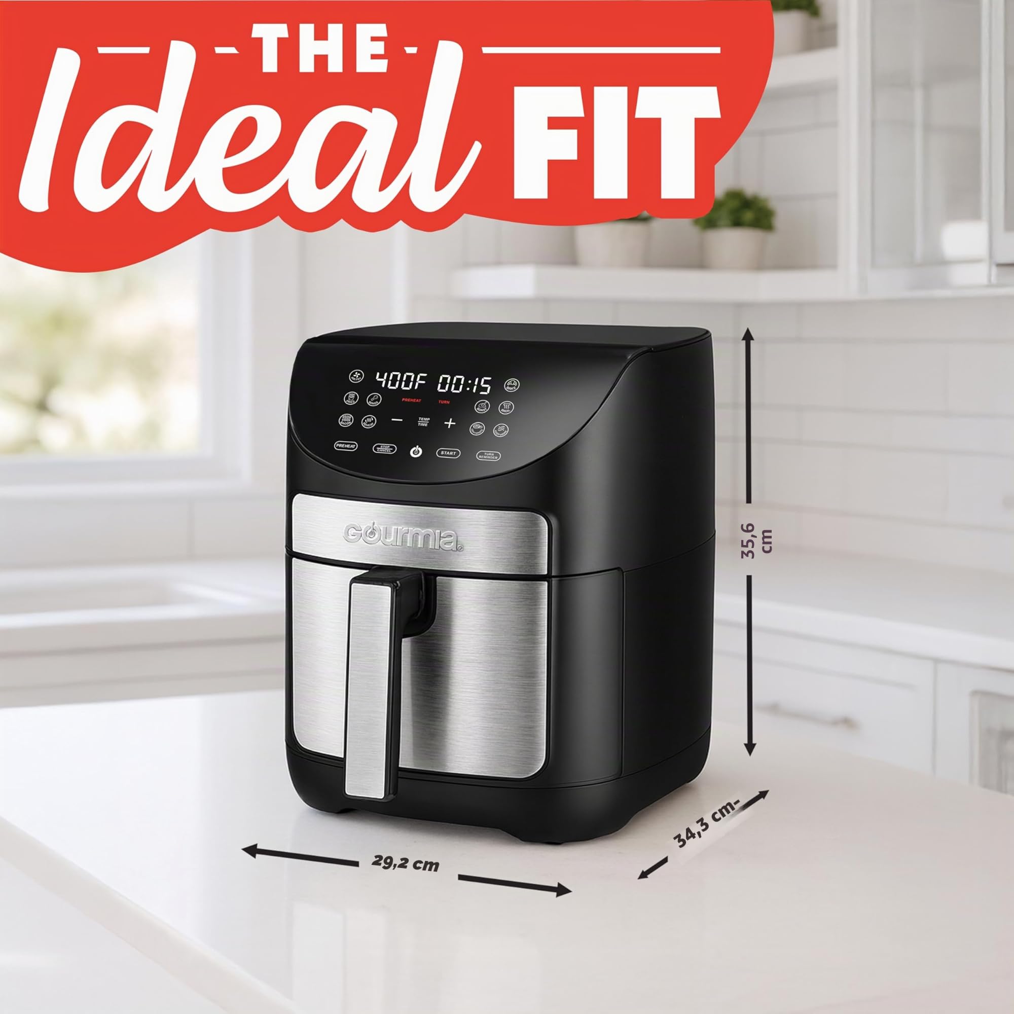 Gourmia GAF798 Freidora de aire digital - Freír saludable sin aceite - 10 funciones de cocción de un solo toque - Instrucciones de cocina guiadas - Fácil limpieza - Cesta de 7 litros - Libro de
