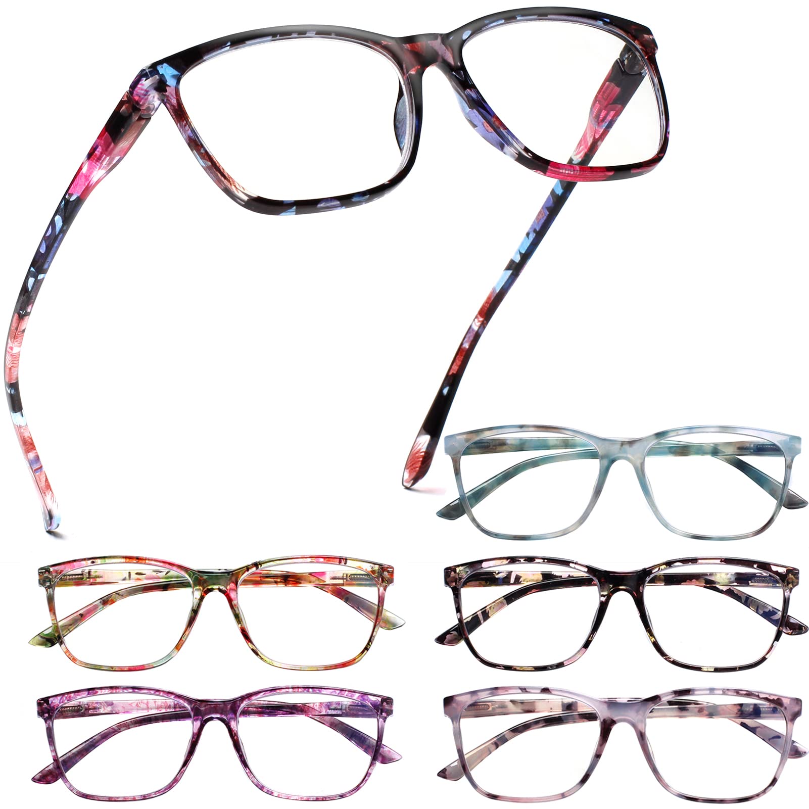 Henotin 6 Pack Ladies Reading Glasses Blue Light Blocking Spring Hinge Readers Anti Eyestrain Computer Eyeglasses (Multicolor-2, 0.5, multiplier_x)
