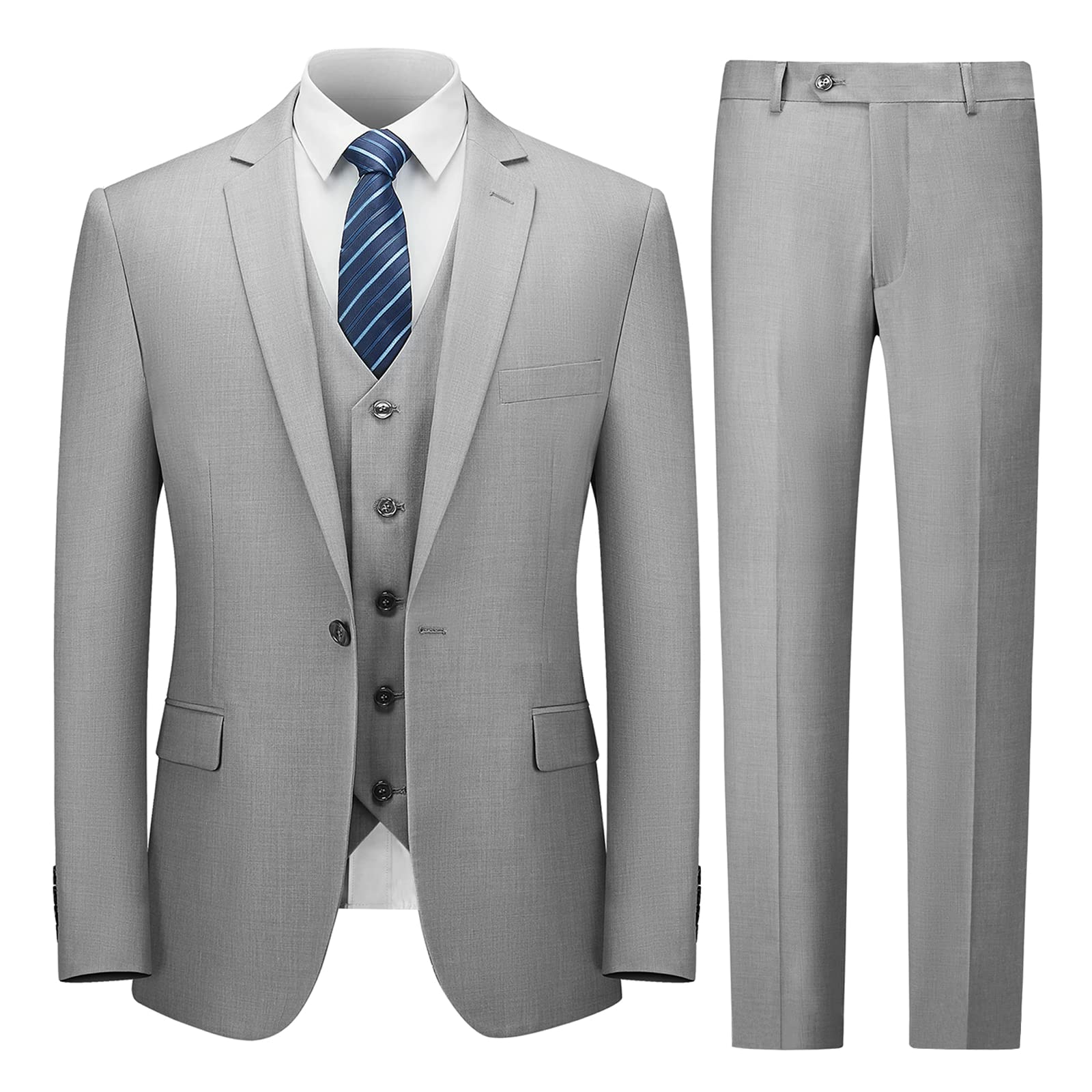 Men's Suit Slim Fit, 3 Piece Suits for Men, One Button Solid Jacket Vest Pants with Tie, Tuxedo Set
