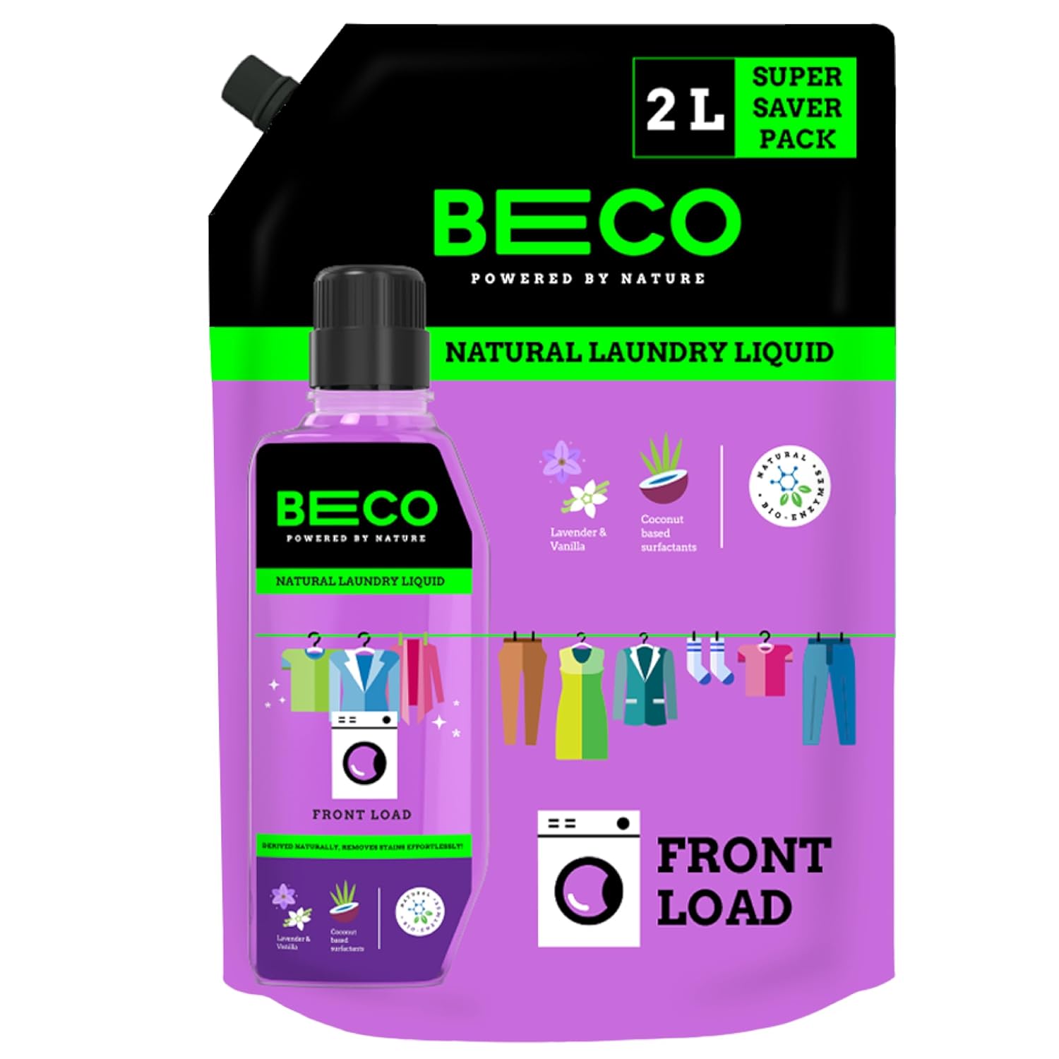 Beco Front Load Laundry Liquid Detergent 2000 ml, Refill Pack, Coconut