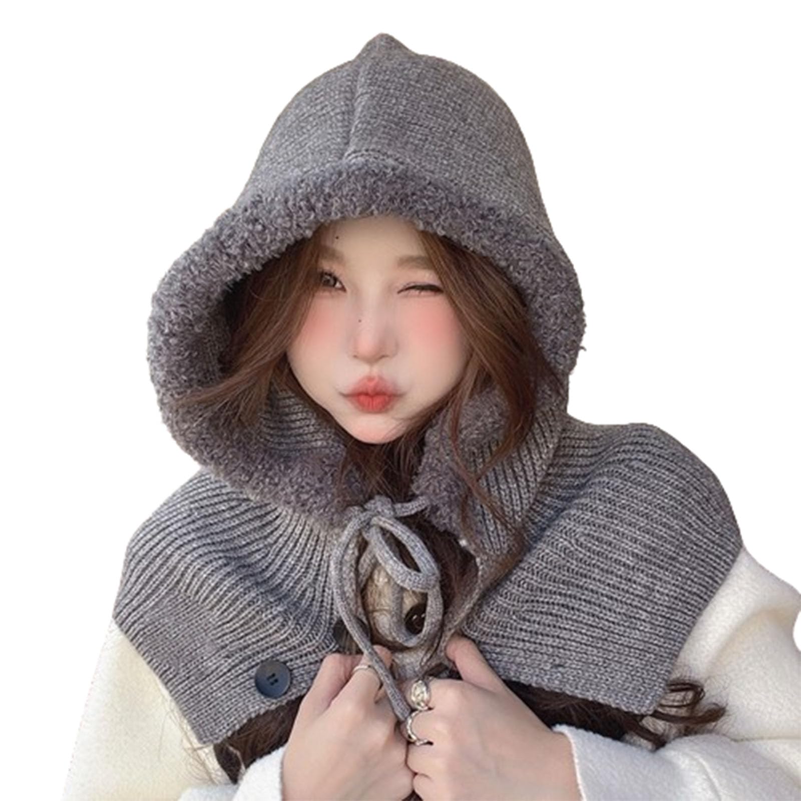 Gorro de pasamontañas para Mujer, Gorro y Bufanda para el Cuello, cálido, de Invierno, de una Sola Pieza, con protección para los oídos, Gorro de Lana (Gray A)