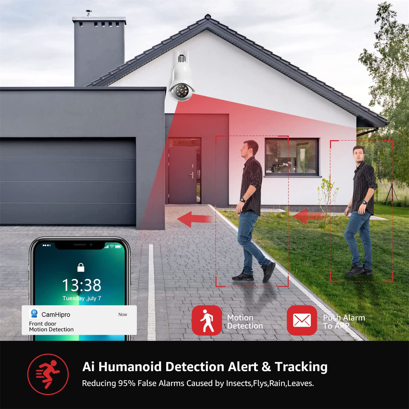 Caméra De Sécurité À Ampoule, 360° E27 Caméra De Surveillance sans Fil Ampoule 1080P 5G WiFi Vision Nocturne Suivi Humain Automatique Moniteur De Sécurité Audio Bidirectionnel,64g