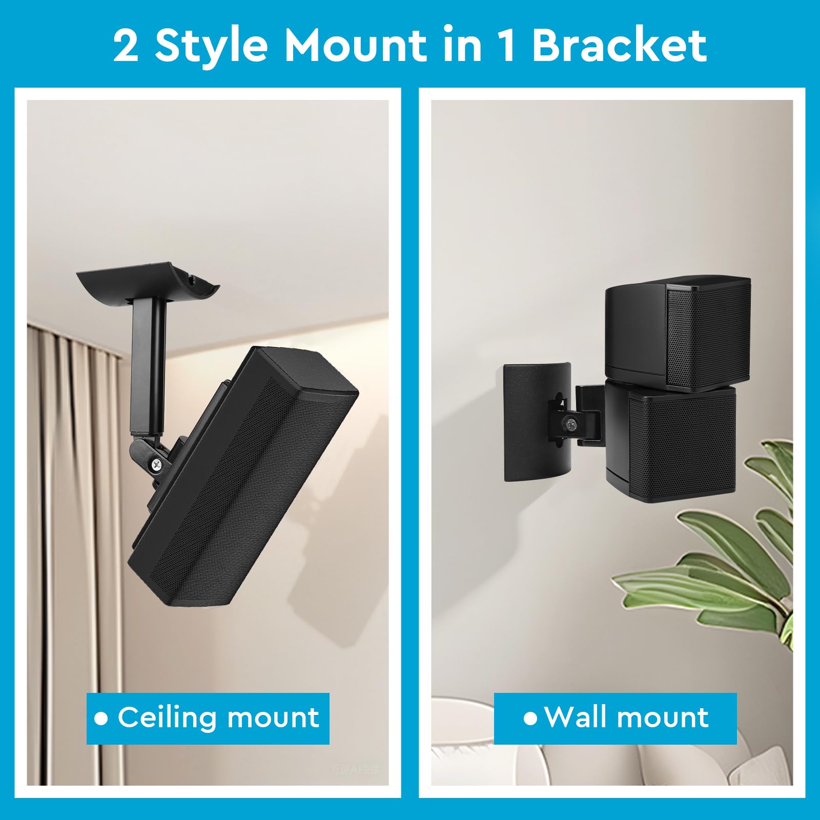 Lot de 2 Supports d'enceinte (Mur/Plafond) Support Mural pour Enceinte, Bras réglable et Angle Ajustable pour séries Bose UB-20, UB-20 Series II, WB-50 II, Lifestyle et SoundTouch (Noir)