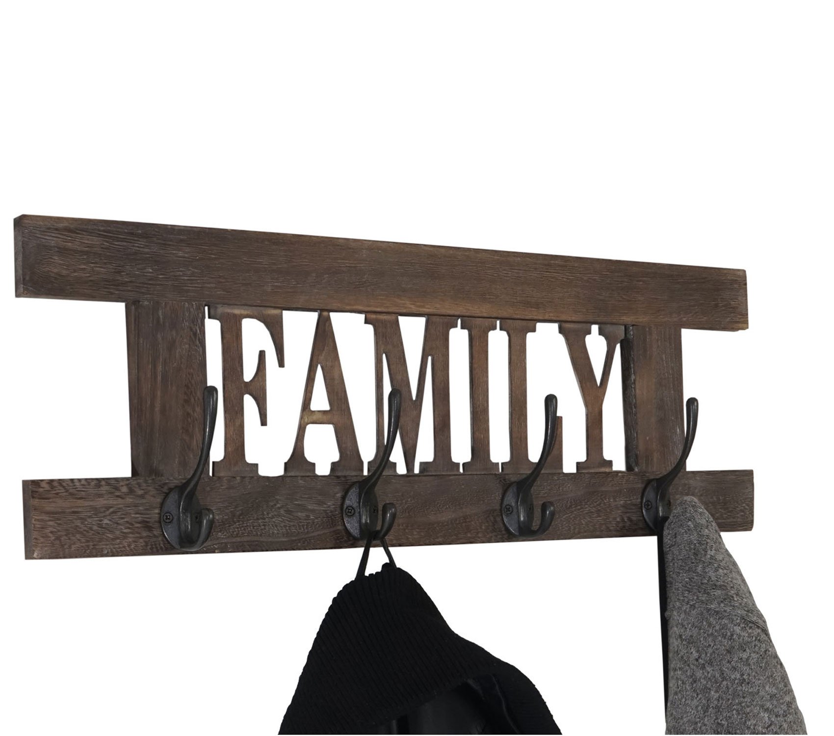 Mendler Wandgarderobe HWC-C60 – Shabby-Look, Naturbraun, Mit 3 Doppelhaken