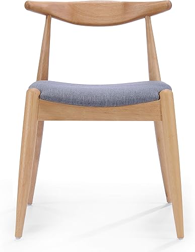 Miniatura 8 de Sandra Grey set de 2 sillas modernas, para comedor, estilo mediados de siglo, de tela color gris y madera de nogal.