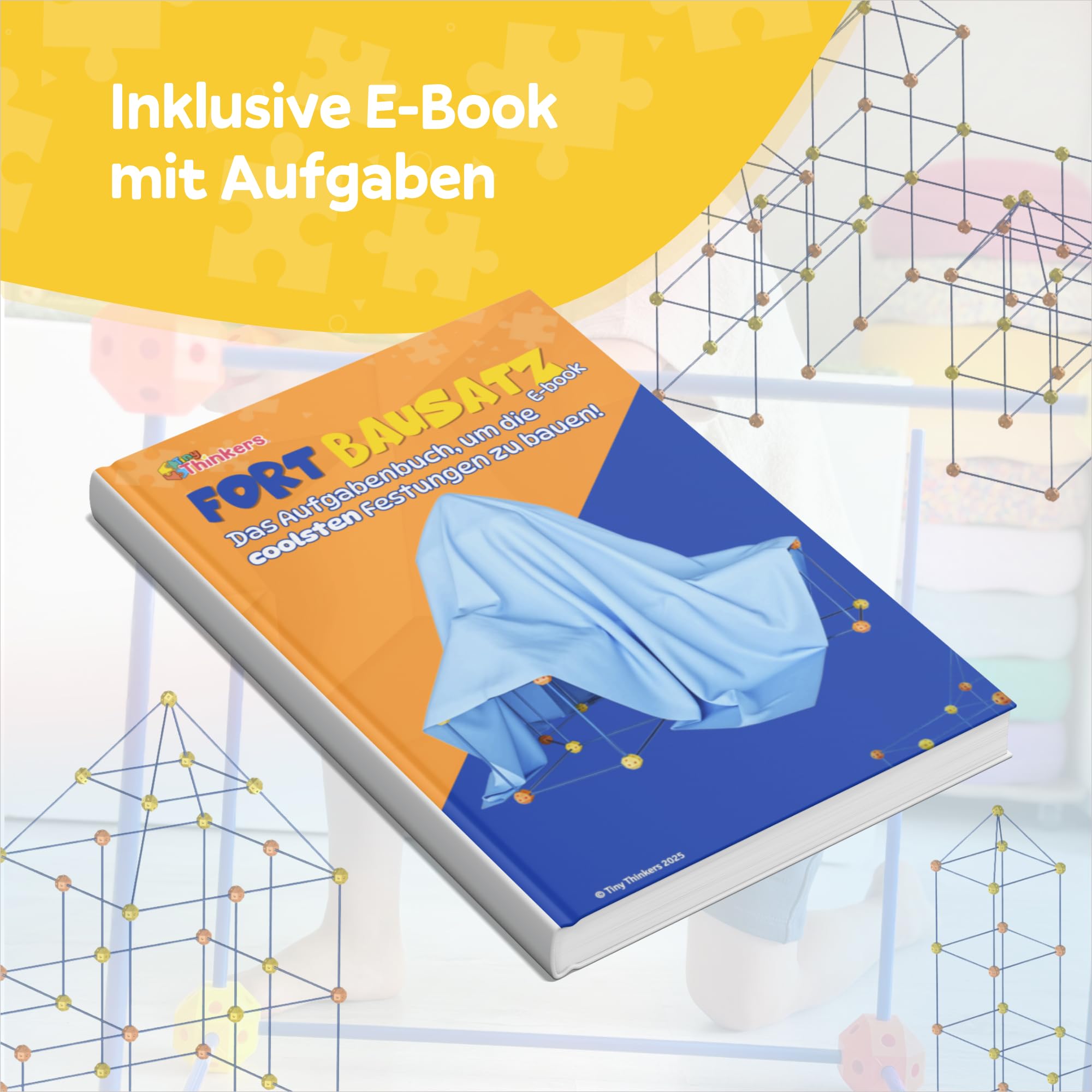 Fort Bausatz XL mit 191 Teilen, Höhle Bauen Kinder, Konstruktionsspielzeug Stecksystem, Spielzelt für Indoor & Outdoor, Kreatives Bauspielzeug, Steckspiele ab 5 Jahren, Inkl. Tasche & E-Book