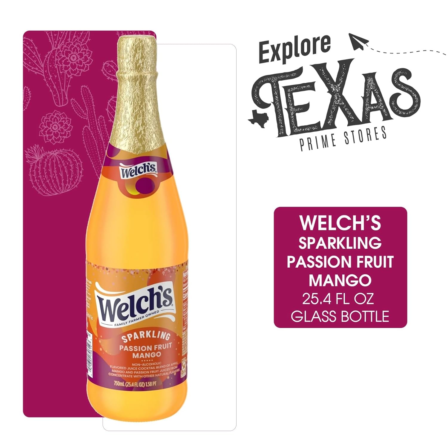 Welch's - Lavinia Essentials Bundle: 4-Pack of Passion Fruit Mango Non-Alcoholic Sparkling Juice Cocktail, 25.4 fl oz Glass Bottle + 1 Utility Prop