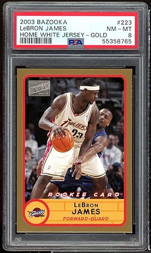 Lebron James Rookie Card 2003-04 Bazooka Home White Jersey Gold #223 PSA 8