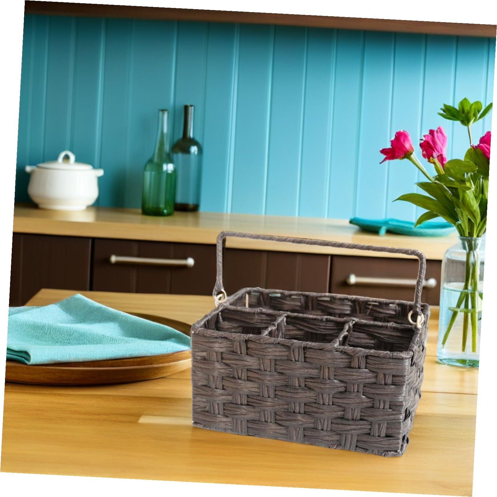 Cabilock Cesta De Mimbre De Plástico Utensilios Cocina Gadgets Cocina Canasta Cestos Almacenaje Soporte para Utensilios De Soporte De Cubiertos PP Coffee