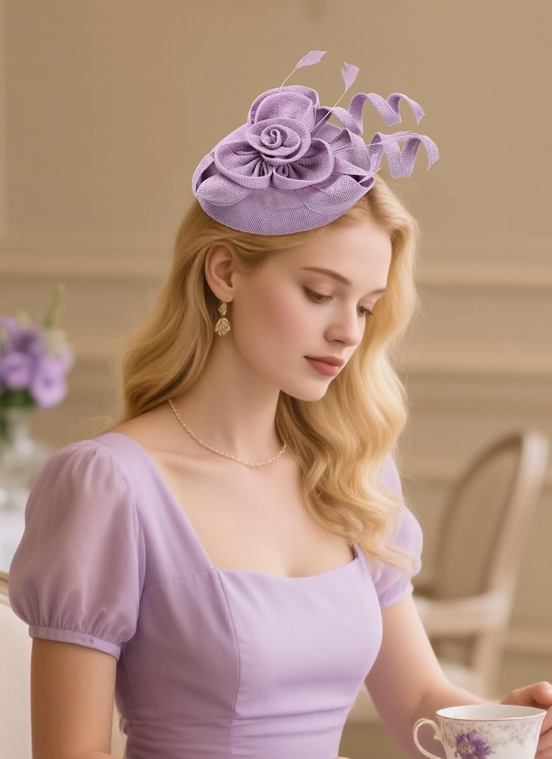 2026 Victoria Derby Fascinator - Kentucky Church Hats 1920s 50s Vintage Tea Party Hat with Hair Clip for Women - Image 3