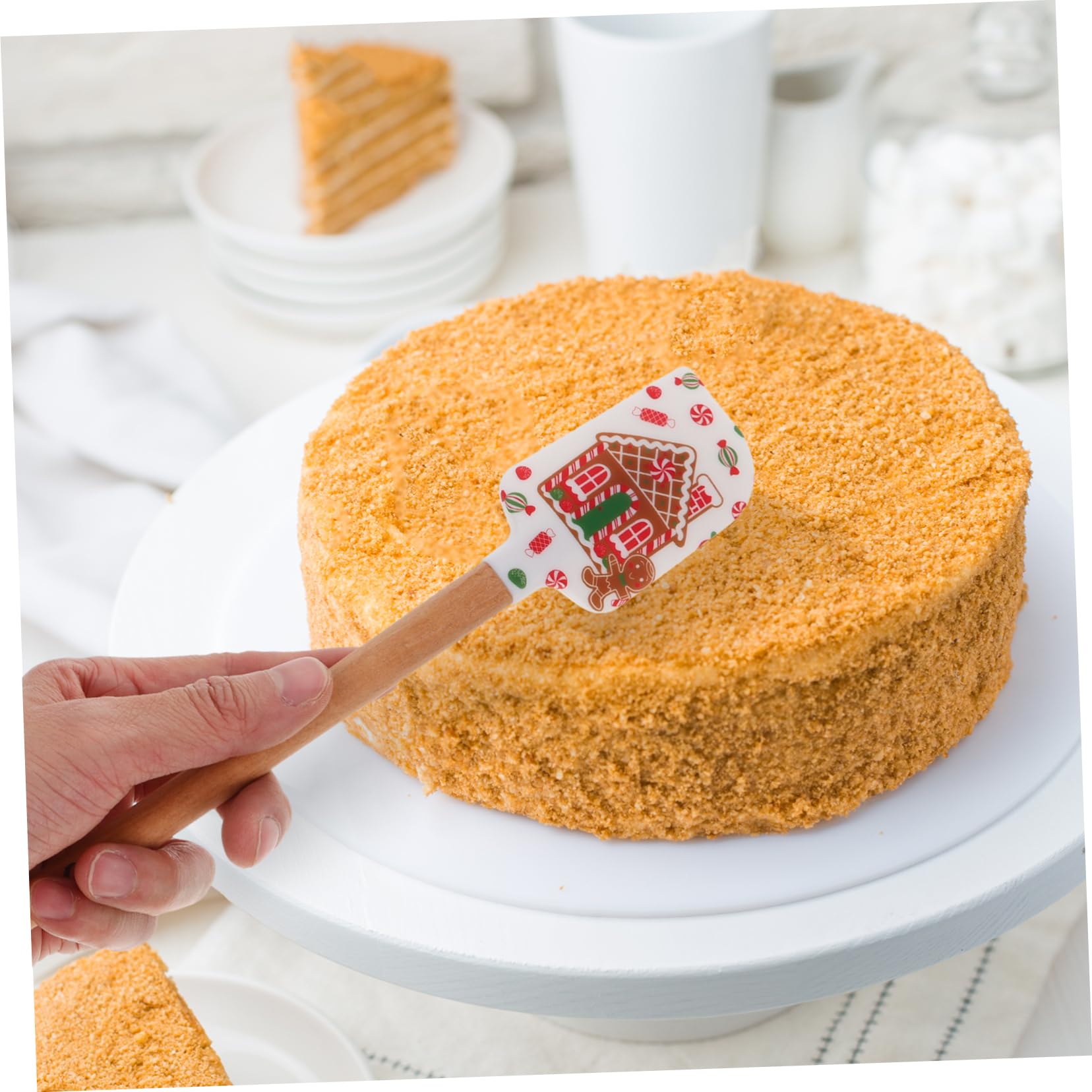 Cabilock 4 Sätze Silikon Spatel Teilig Weihnachtskuchen Dekoration Ergonomischer Holzgriff Hitzebeständig Für Kuchencreme Und Teigschaben Leicht Und Langlebig 4 Stück * 4