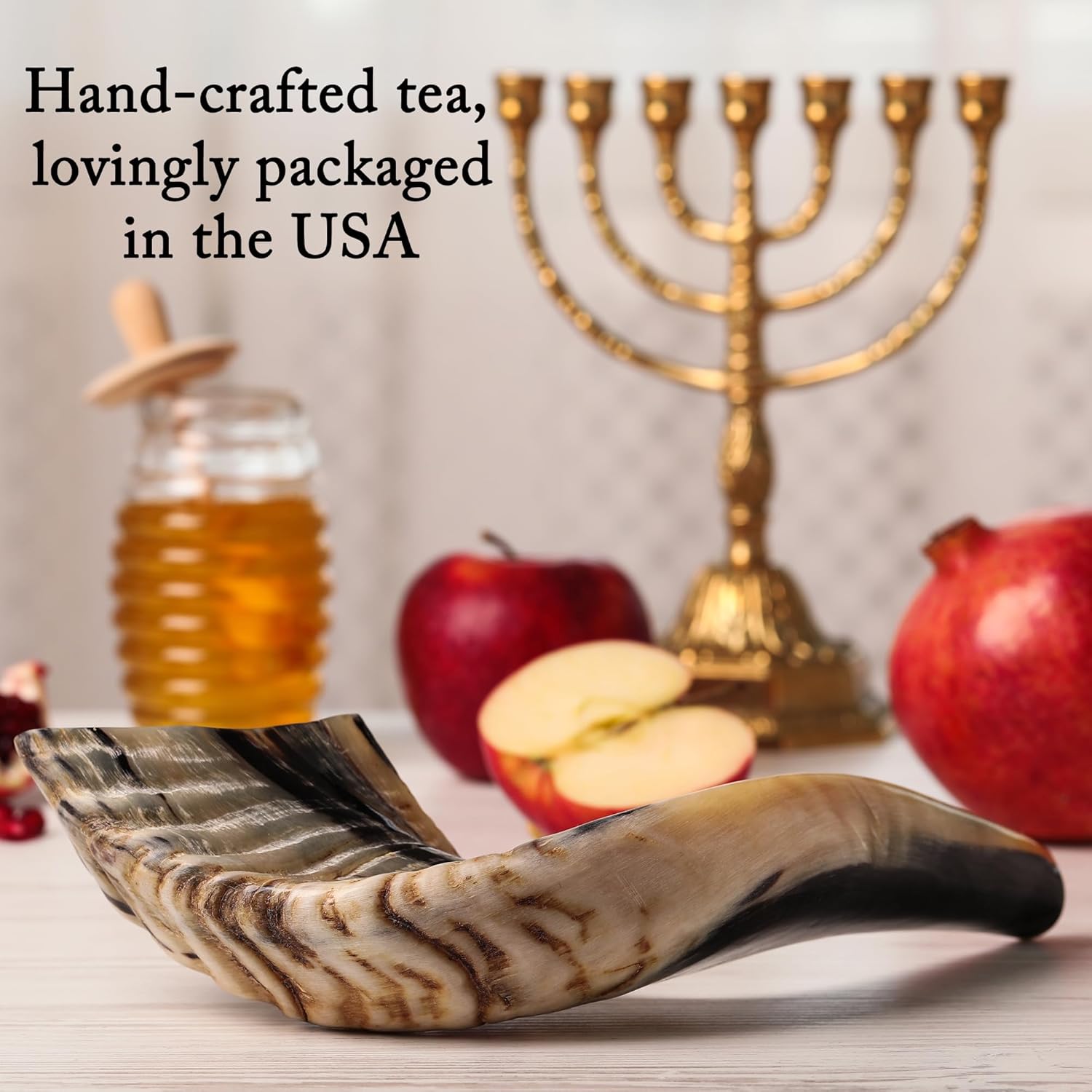 Rosh Hashanah Gift Basket by La Tea Dah, Jewish Gifts for the 2025 New Year, Caffeine Free Apple Tea and Passion Fruit Black Tea with Honey Stirrers, Luxury Tea Gift Basket