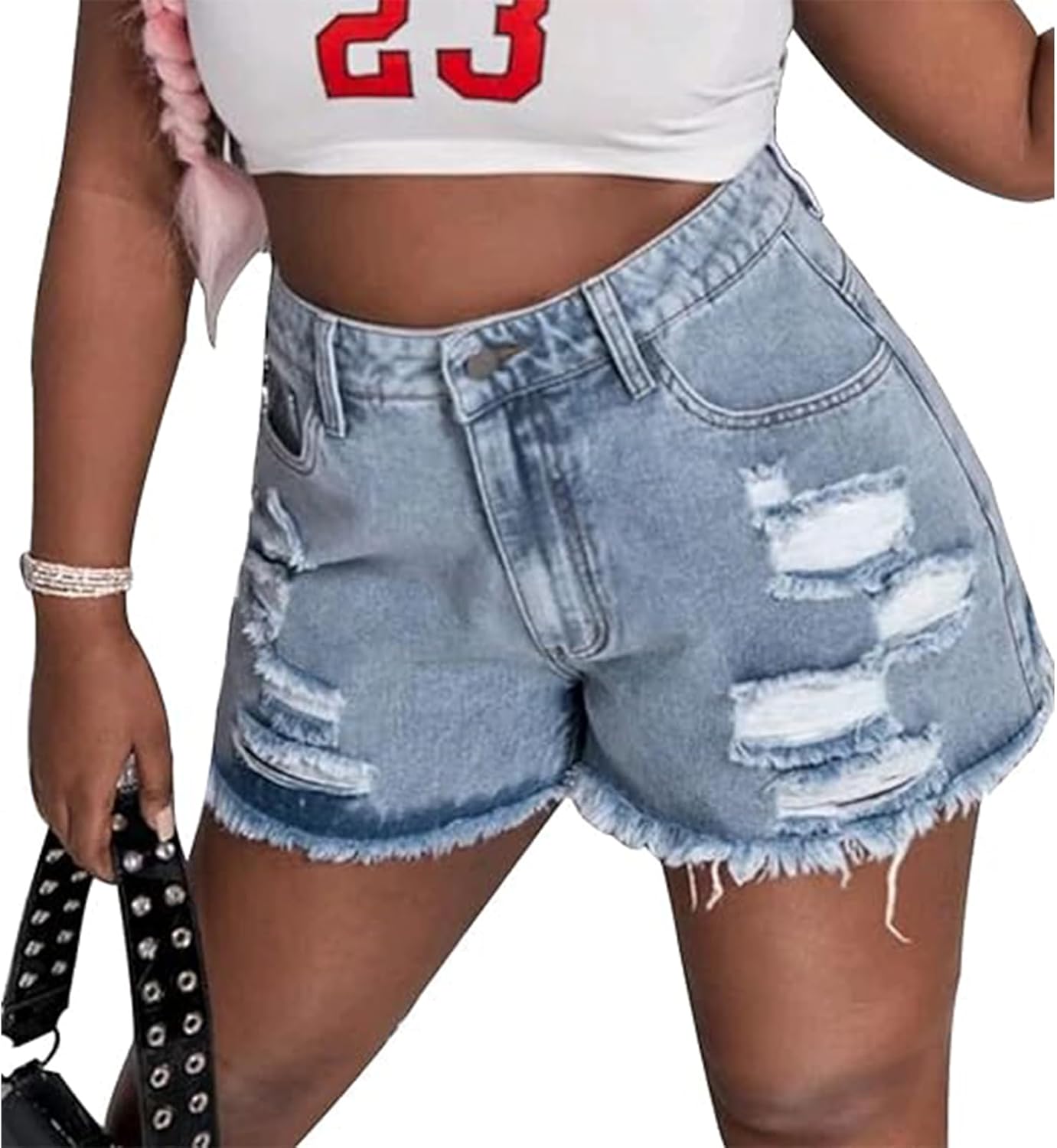 GAGELE Plus Size Denim Shorts Women High Waisted Stretch Summer Jean Shorts - Image 4