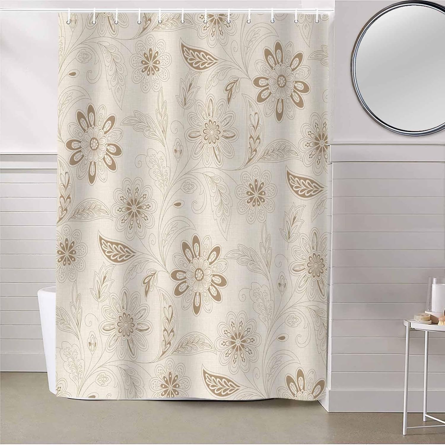 Paisley Khaki Shower Curtain Set with Hook 60" x 72",Boho Vintage Flower Traditional Tribal Washable Cloth Polyester Fabric Shower+Curtain,Bath Curtains for Bathroom,Showers,Bathtubs Decor Accessories