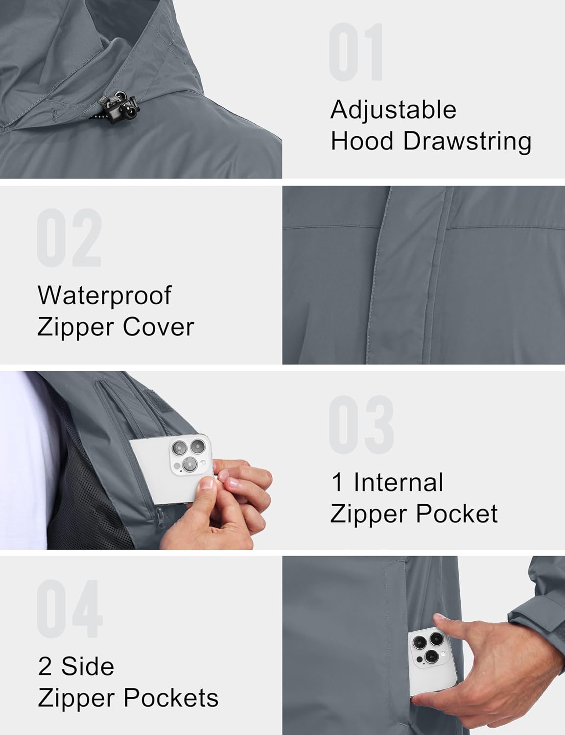 Little Donkey Andy Men's Waterproof Rain Jacket Outdoor Lightweight Rain Shell Coat for Hiking,Golf,Travel