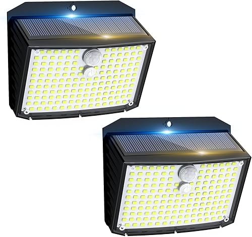 Luces solares para exteriores con sensor de movimiento - 158 LED Luces de seguridad ultra brillantes con 3 modos, IP65 impermeable, funciona con