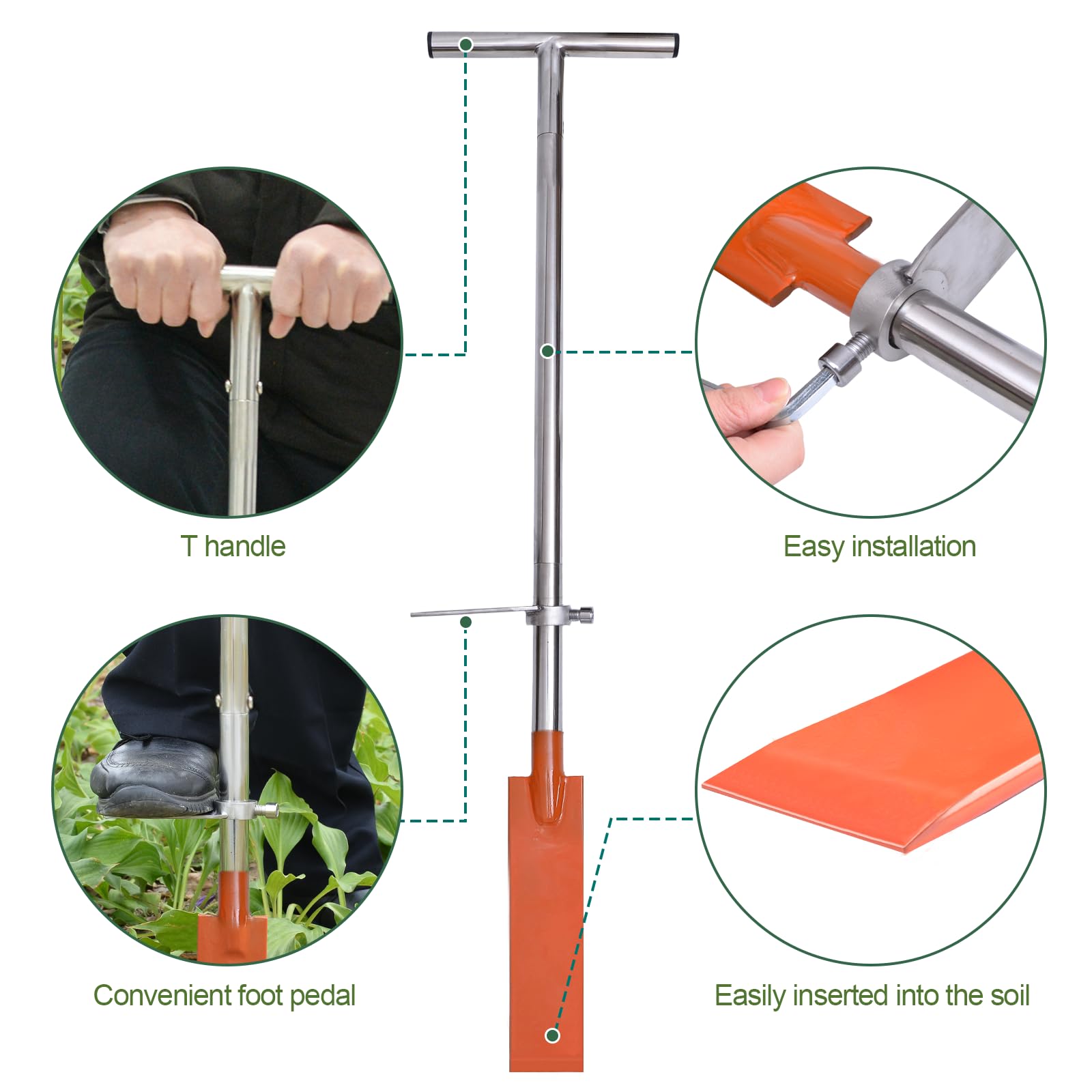 Barra per piantare alberi, barra in acciaio inox per piantare alberelli, piantine, manico lungo, 91 cm, vanga per trapianto (quadrata)
