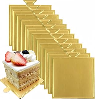 Mini Cake Boards,100 Pcs Food-Graded Cake Base, Mousse Cake Base Square Paper Cupcake Dessert Displays Base for Baking Dessert Party Wedding Birthday,9 * 8.4 cm (Gold)