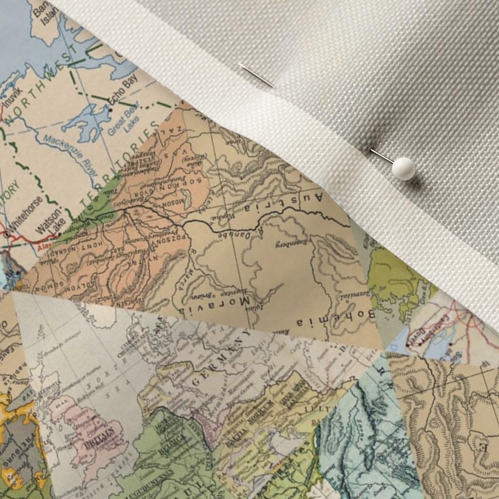 Spoonflower Fabric - World Map Old America Printed on Upholstery Velvet Fabric Fat Quarter - Upholstery Home Decor Bottomweight Apparel