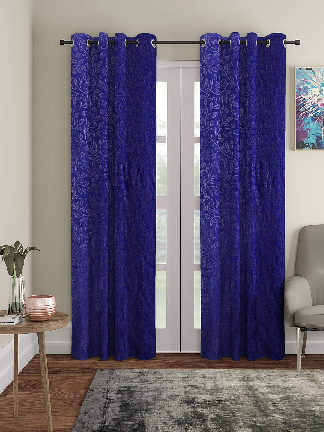 Cortina 2 Piece Leaf Design Panel Eyelet Polyester Door Curtains - 7 Feet, Navy Blue (B086YJY9VC) Amazon Price History, Amazon Price Tracker